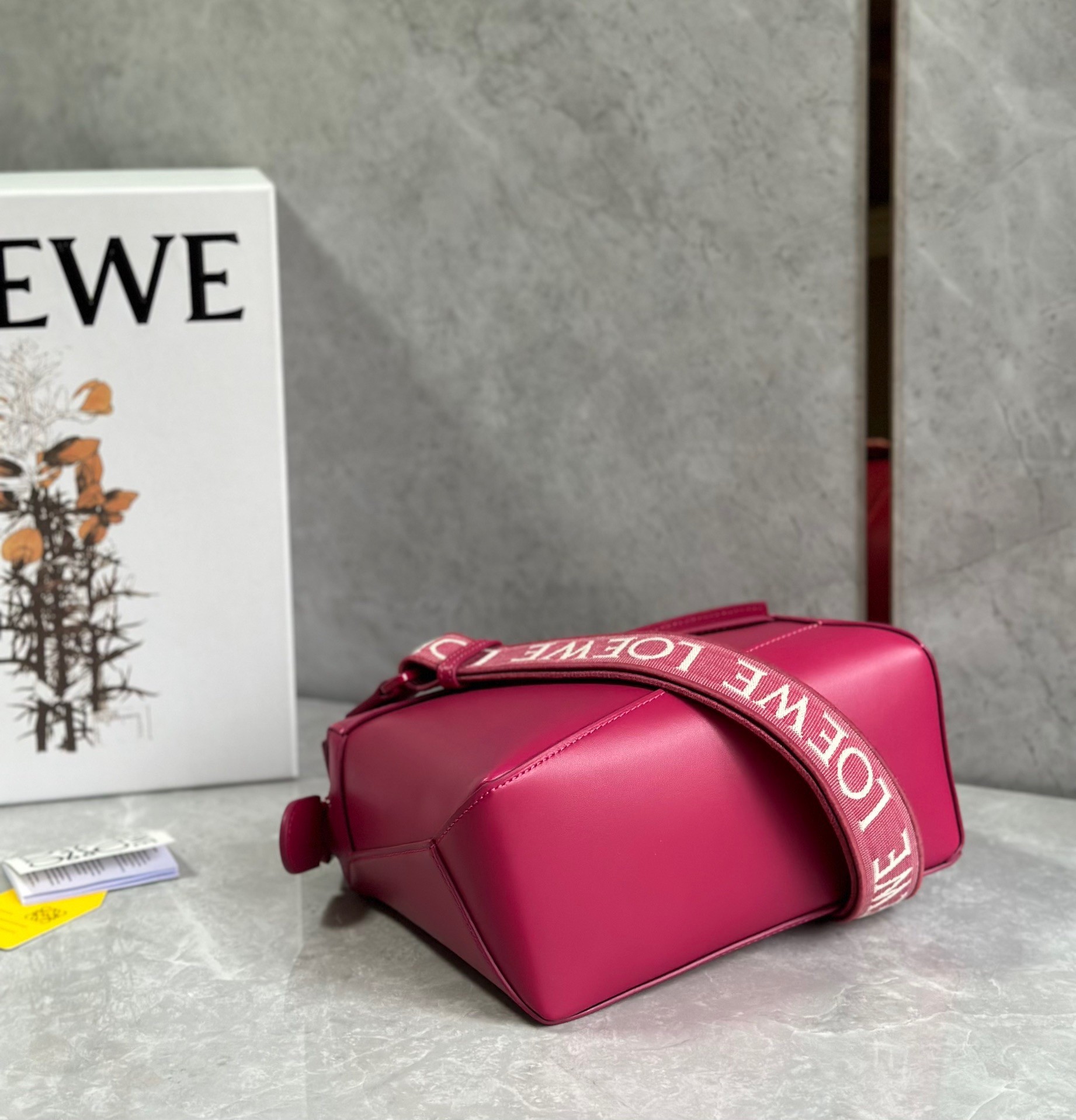 L0ew* puzzle edge small bag in ruby red satin calfskin