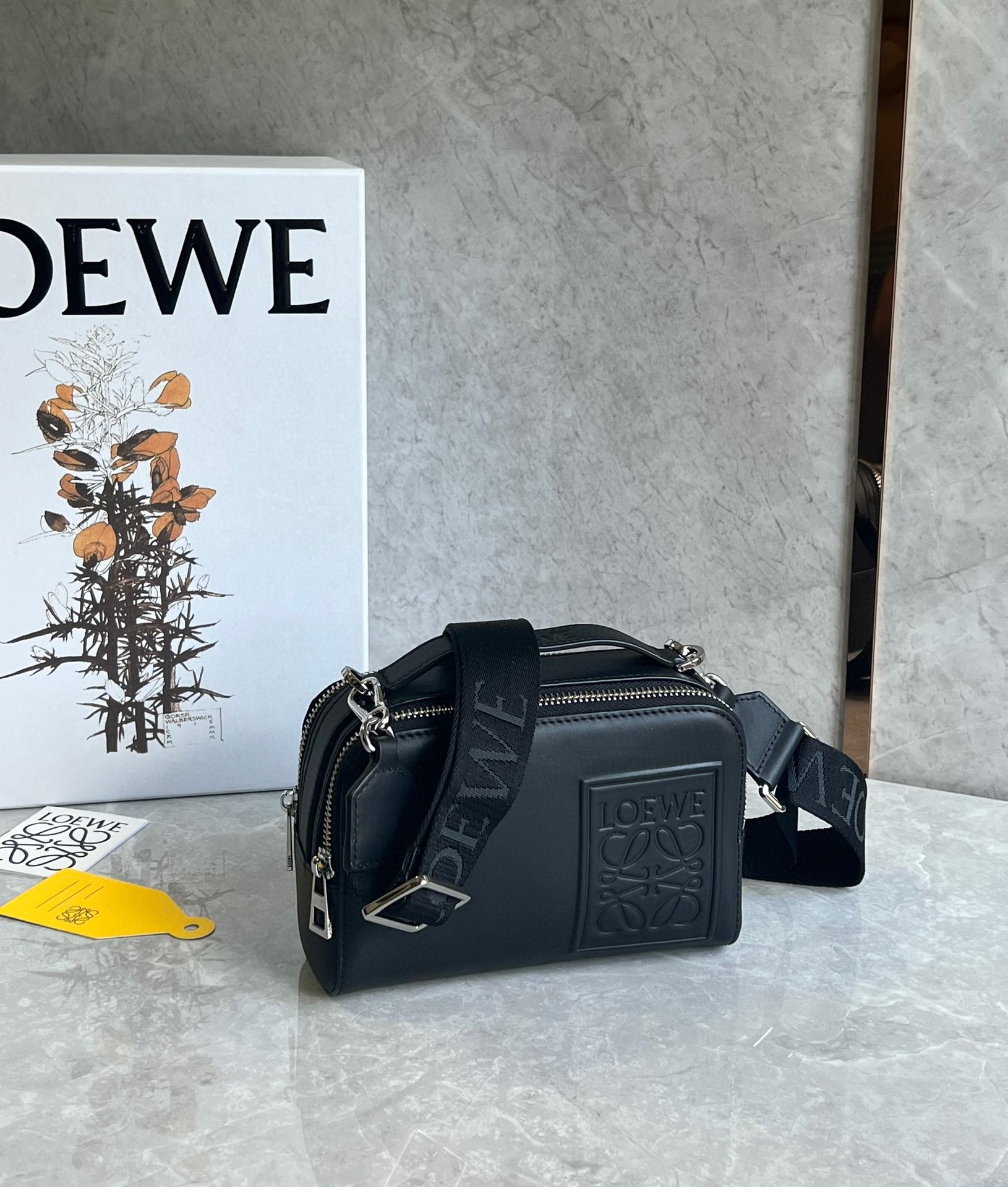 L0ew* mini camera crossbody bag in black calfskin