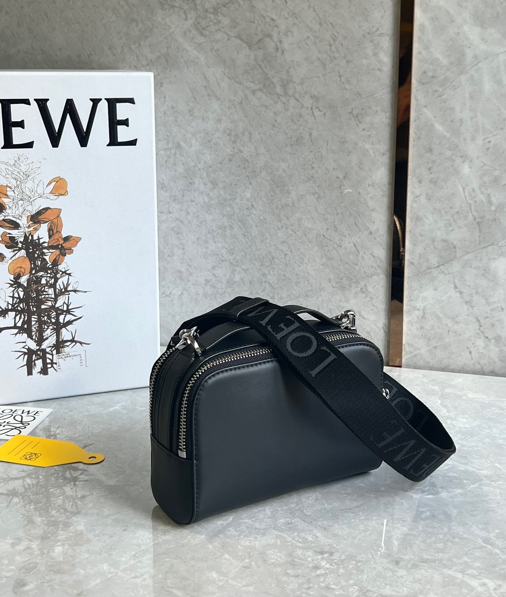 L0ew* mini camera crossbody bag in black calfskin