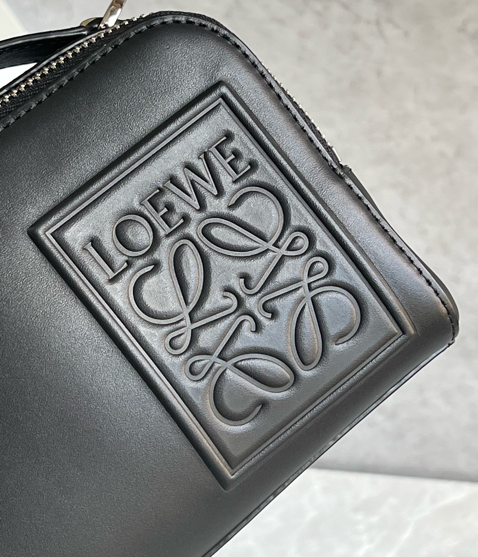 L0ew* mini camera crossbody bag in black calfskin
