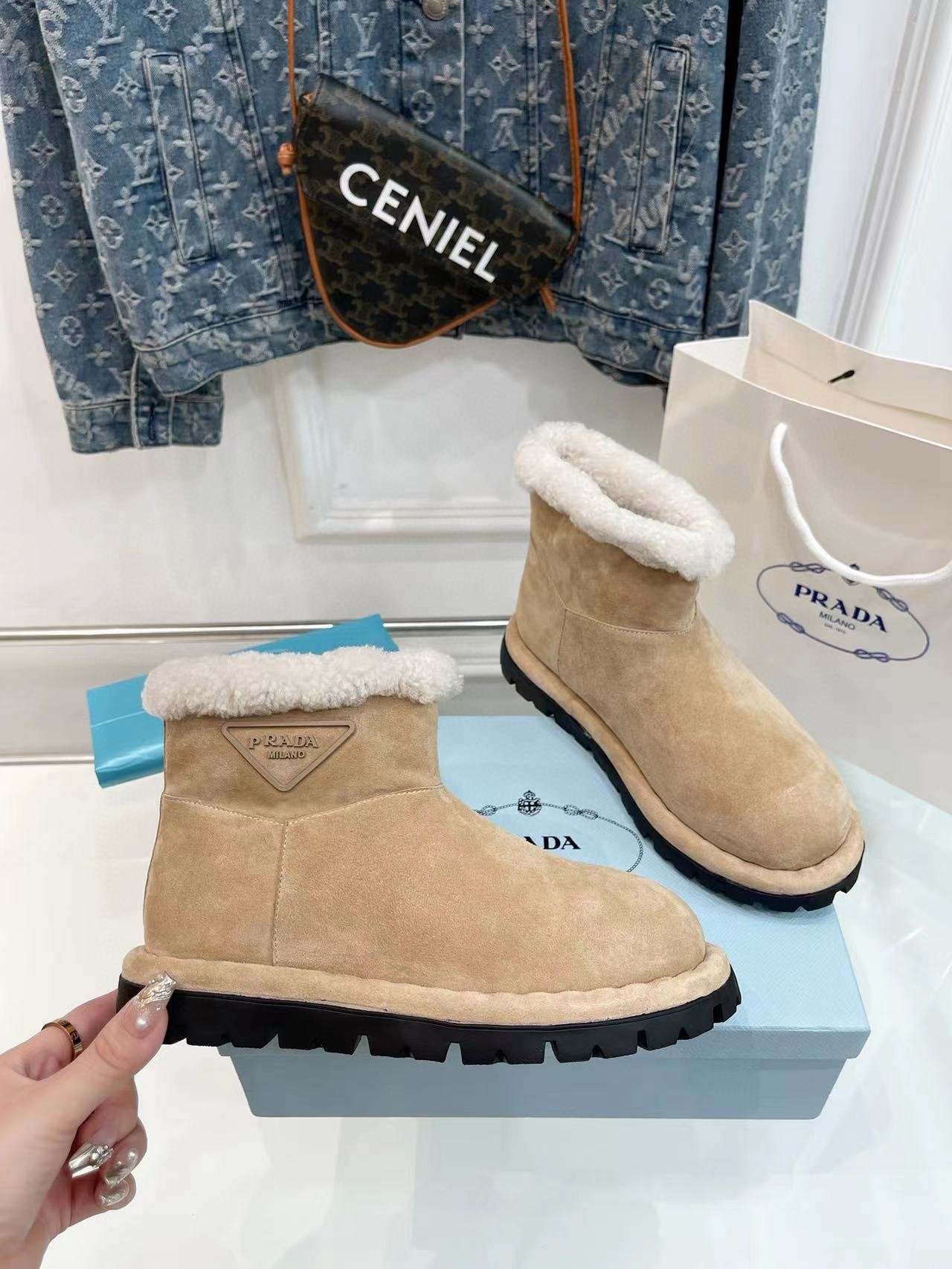 Pra*a booties with shearling