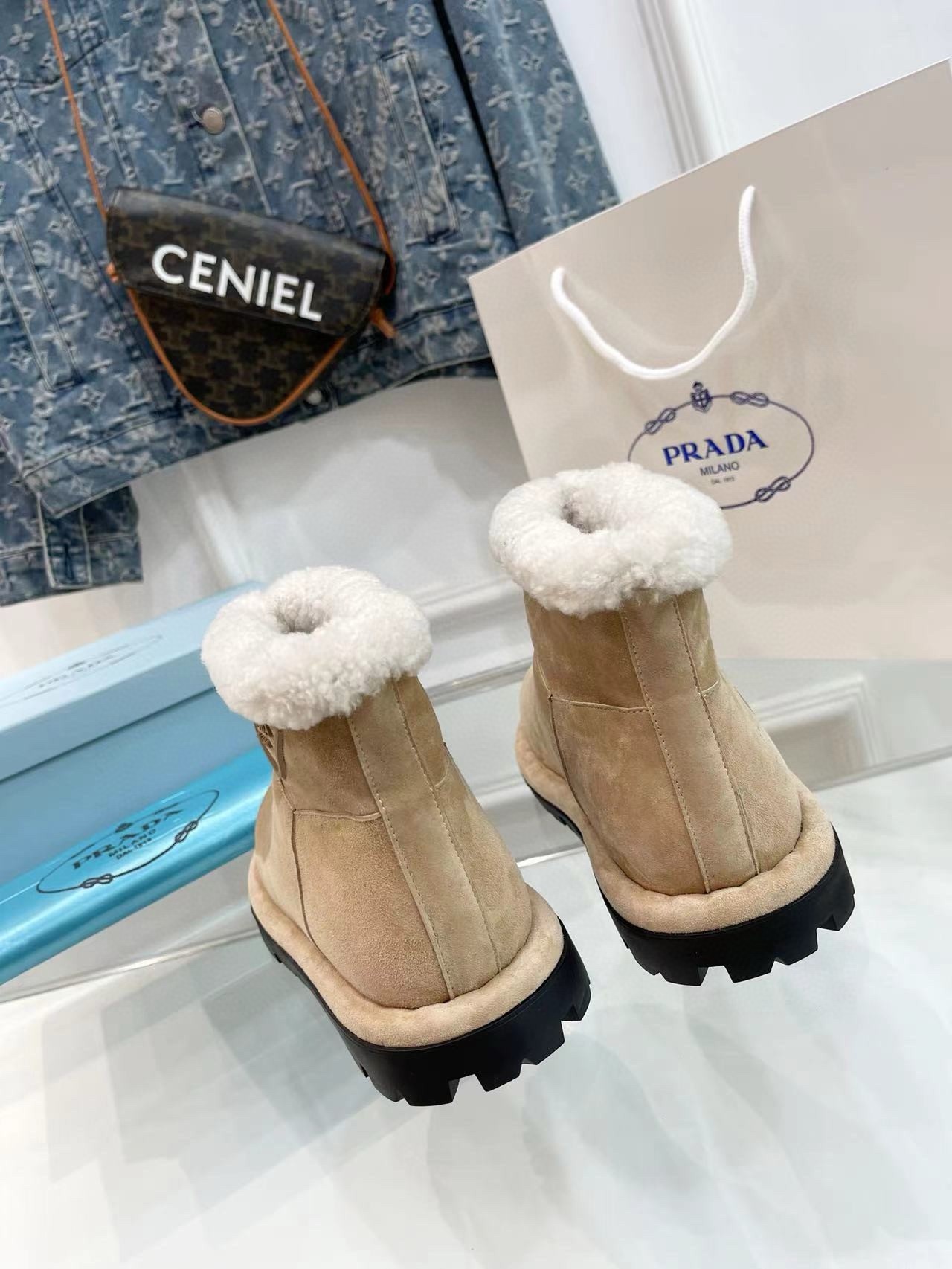 Pra*a booties with shearling