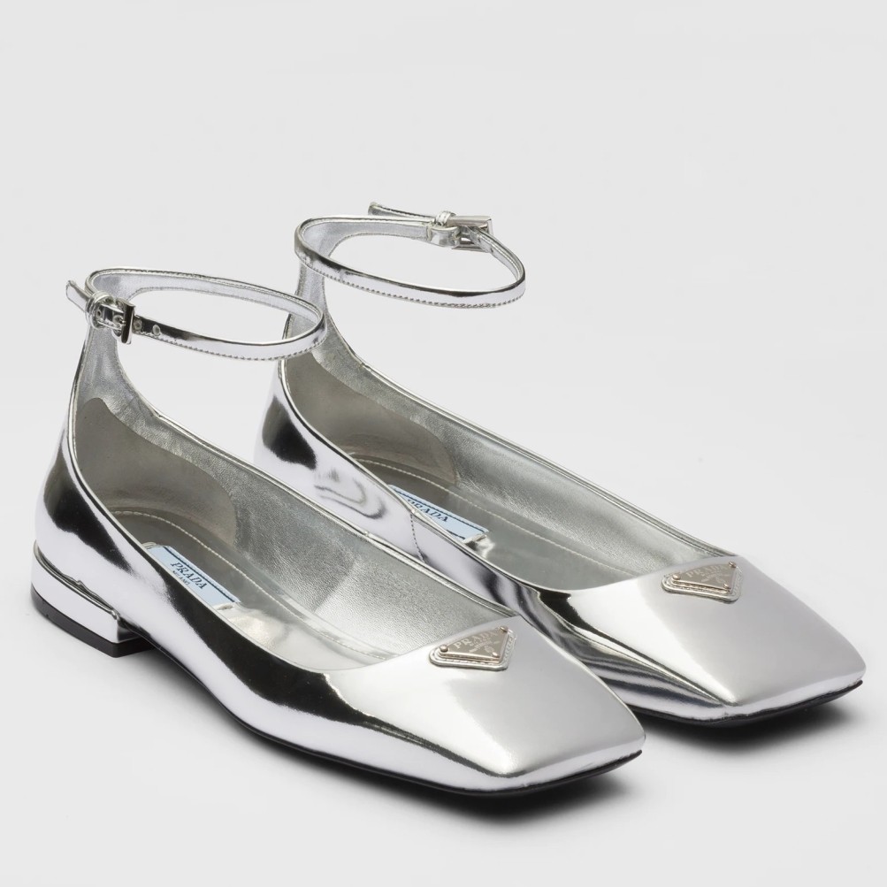 Pra*a ballerinas in silver metallic leather