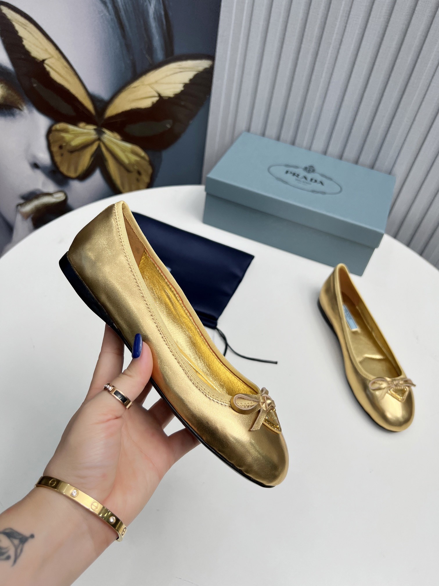 Pra*a ballerinas in gold nappa leather