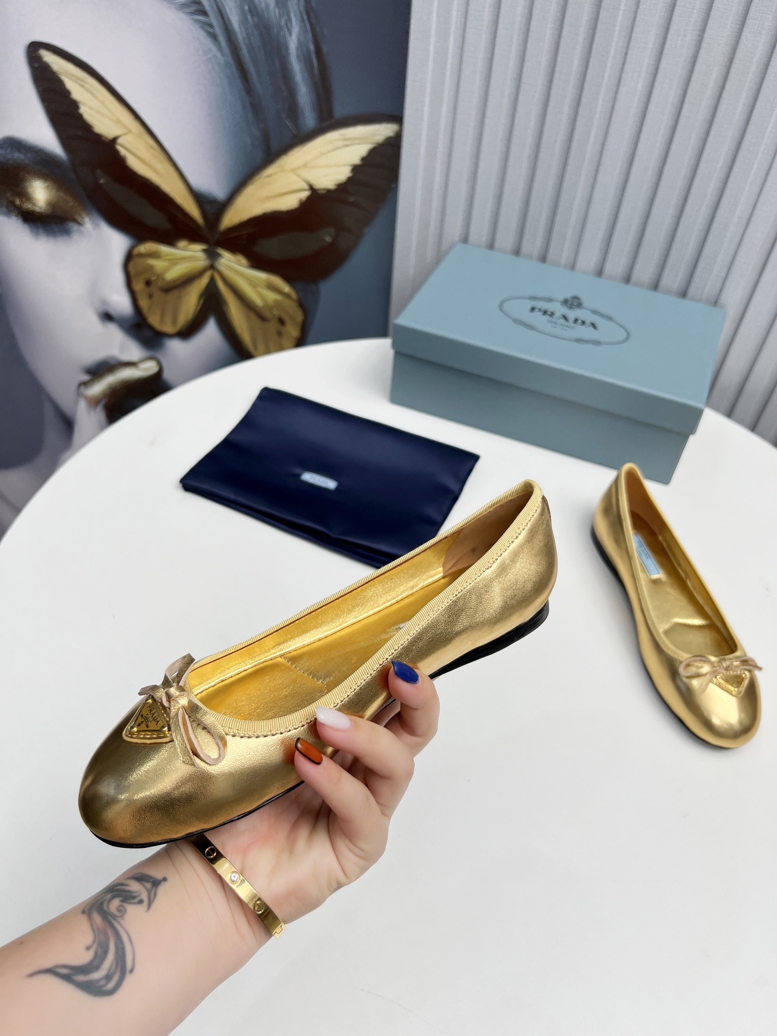 Pra*a ballerinas in gold nappa leather