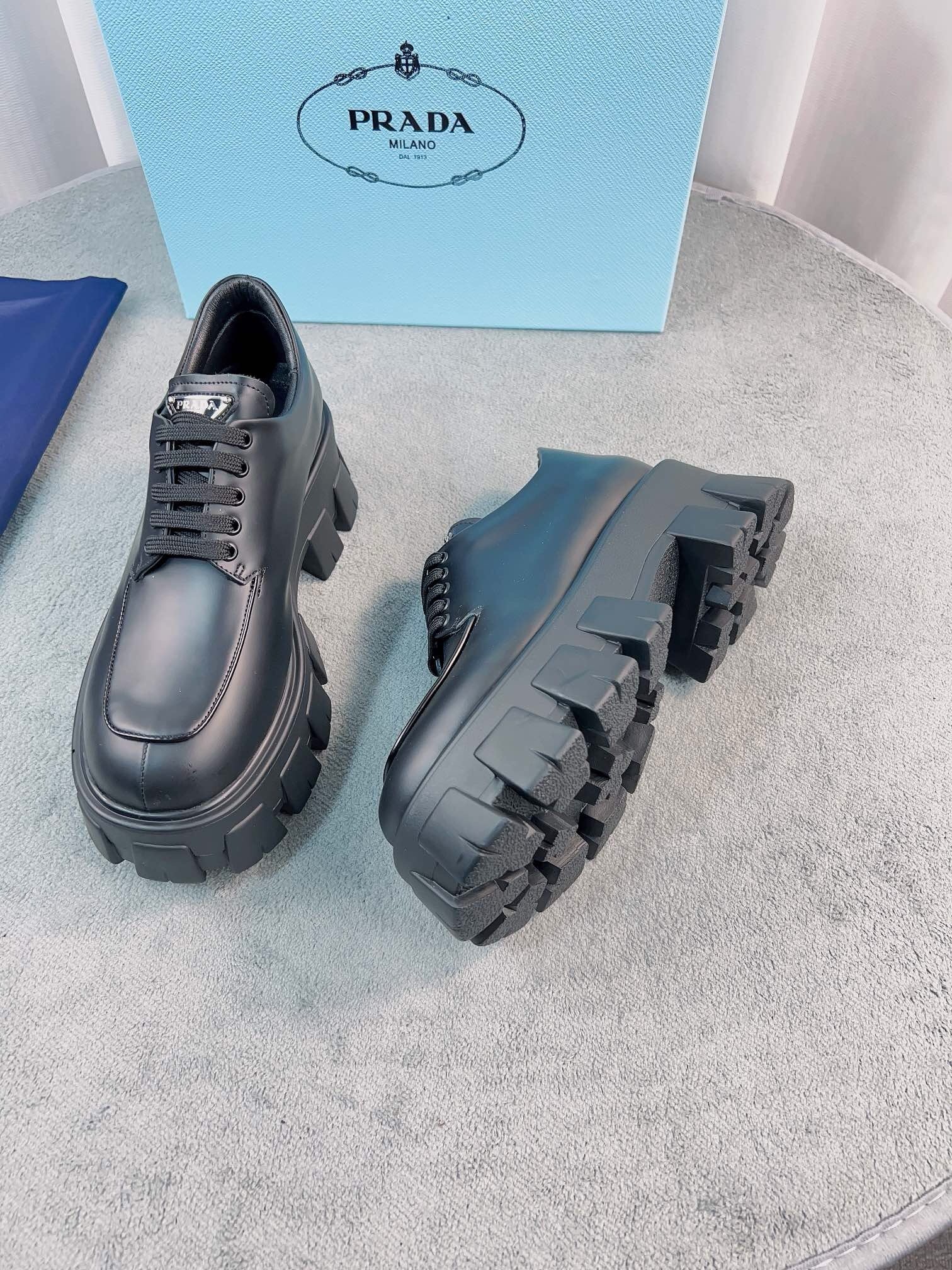 Pra*a monolith lace-up shoes in black brushed leather