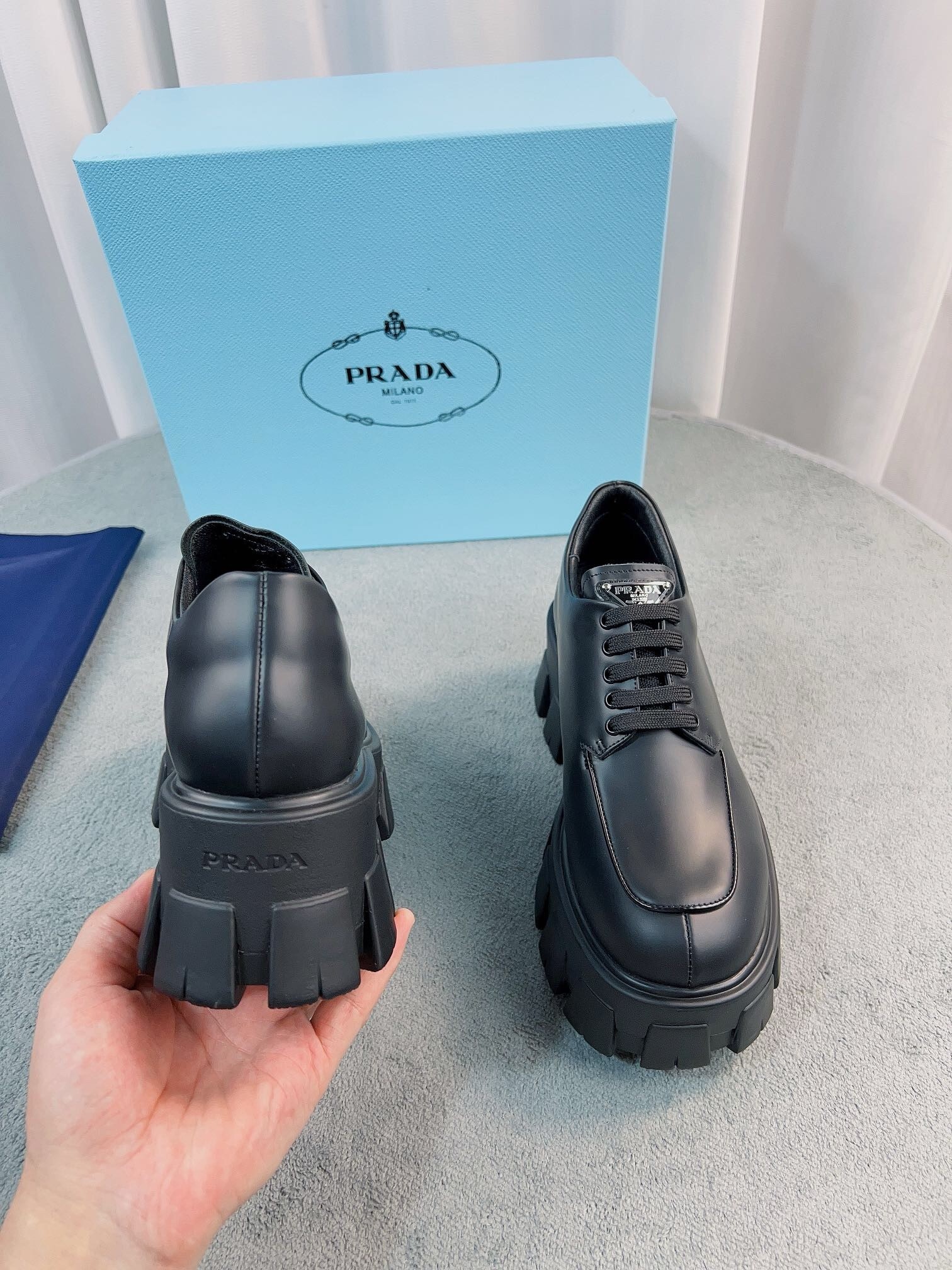 Pra*a monolith lace-up shoes in black brushed leather