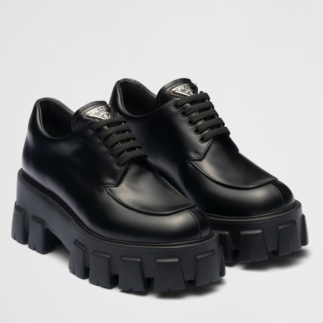 Pra*a monolith lace-up shoes in black brushed leather
