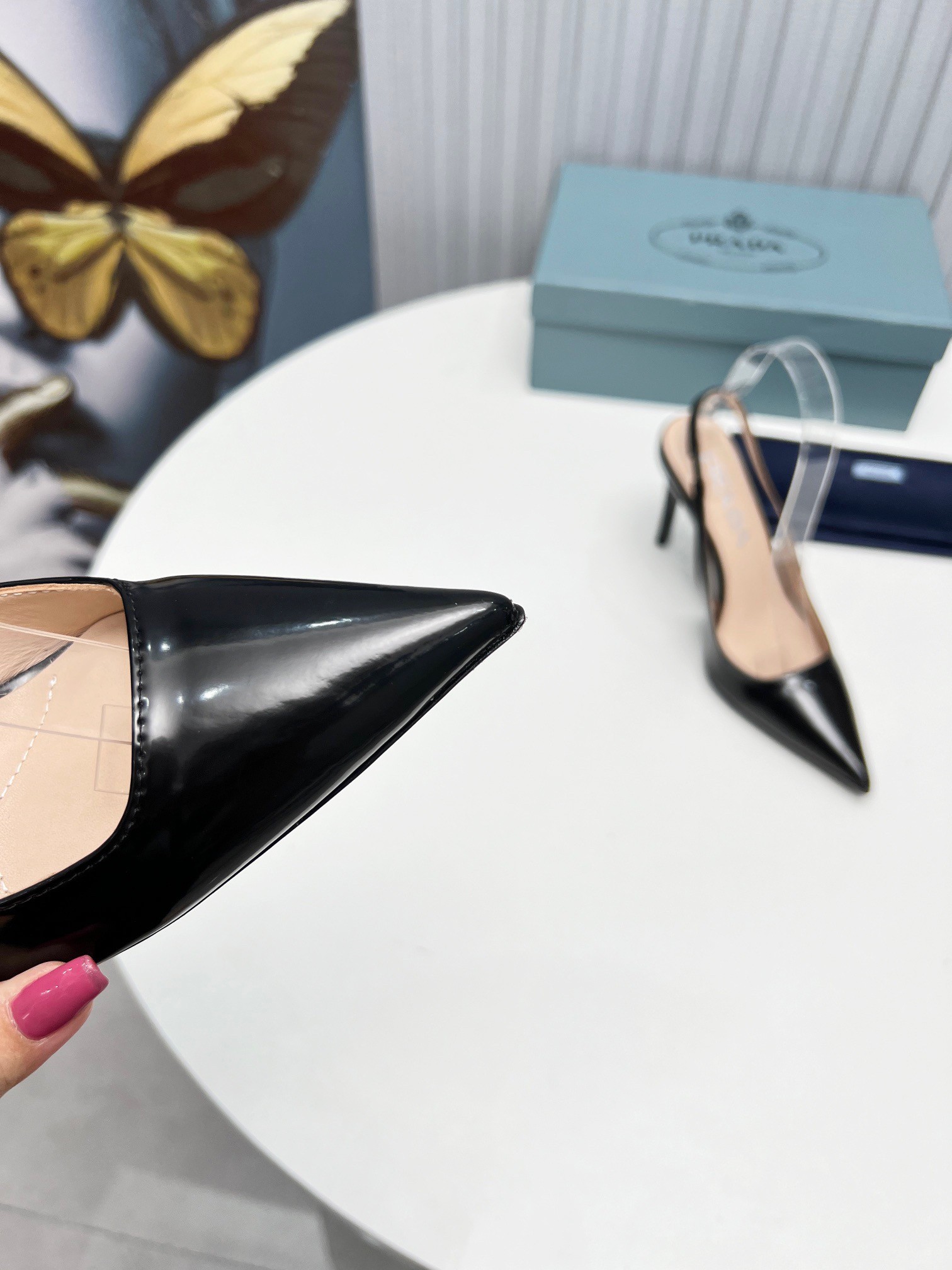 Pra*a slingbacks pumps 95mm in black patent leather