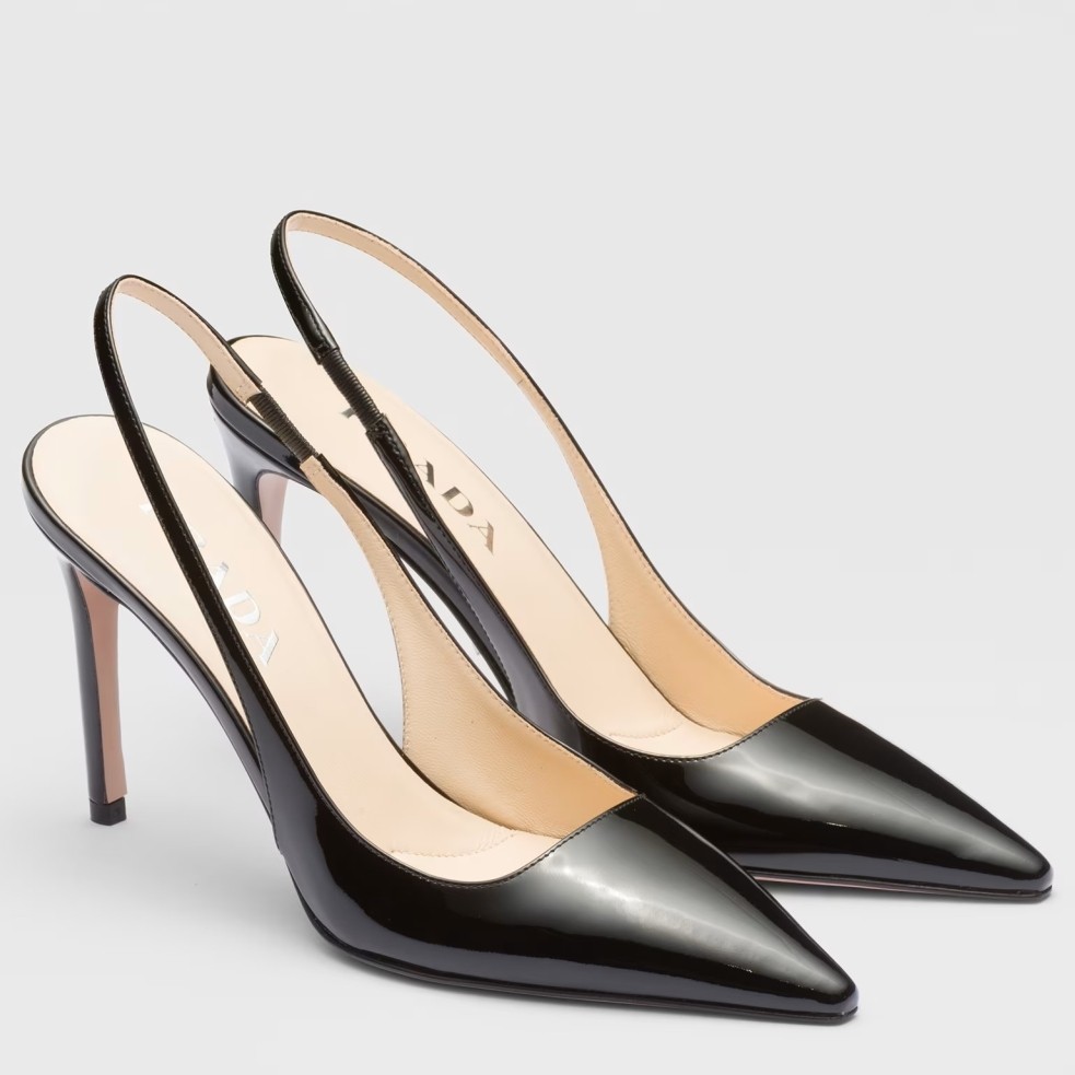 Pra*a slingbacks pumps 95mm in black patent leather