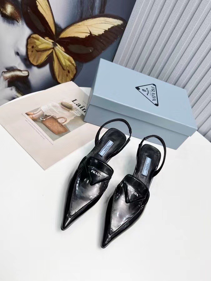 Pra*a slingback pumps 55mm in black brushed leather