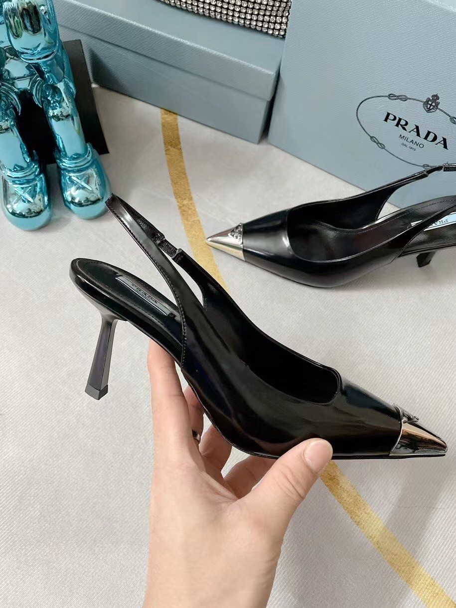Pra*a slingback pumps 75mm in black brushed leather