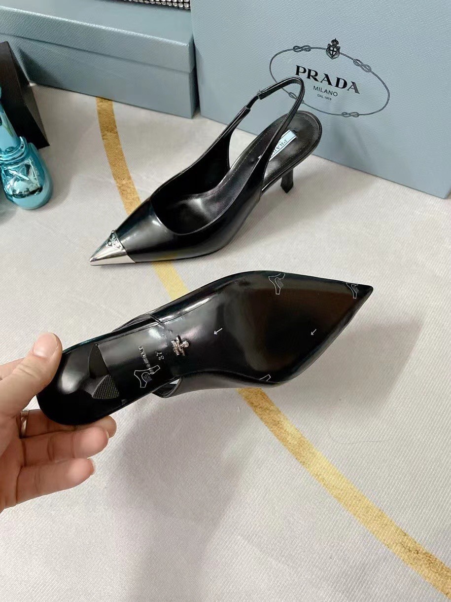 Pra*a slingback pumps 75mm in black brushed leather