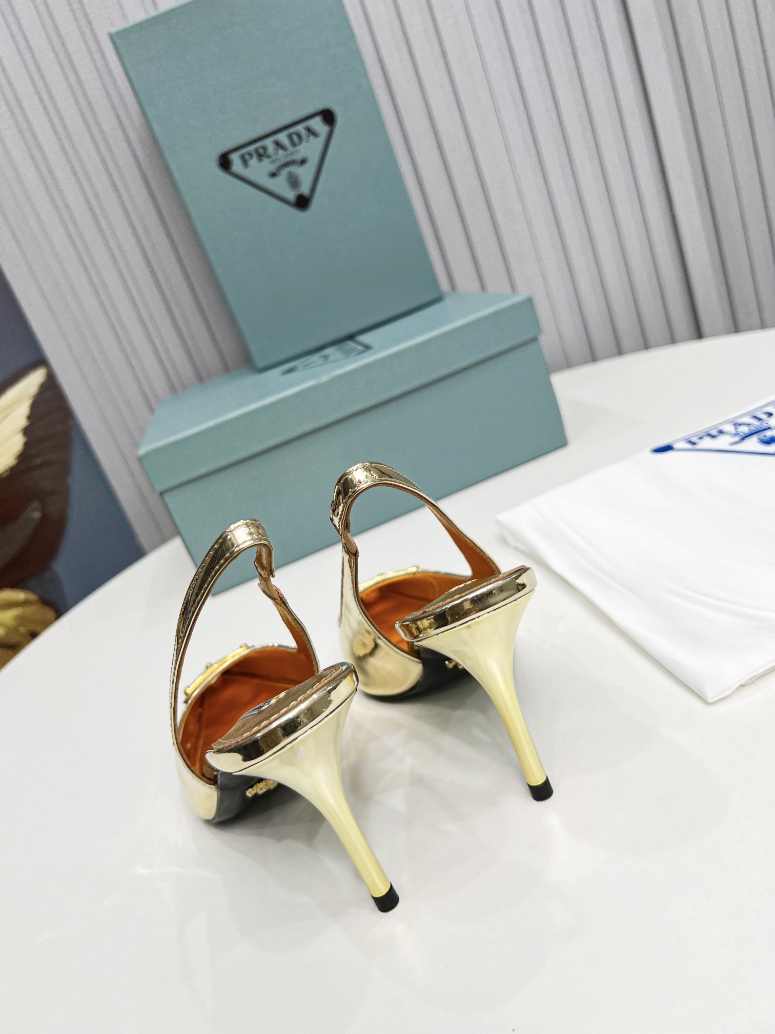Pra*a slingbacks pumps 85mm in gold metallic leather