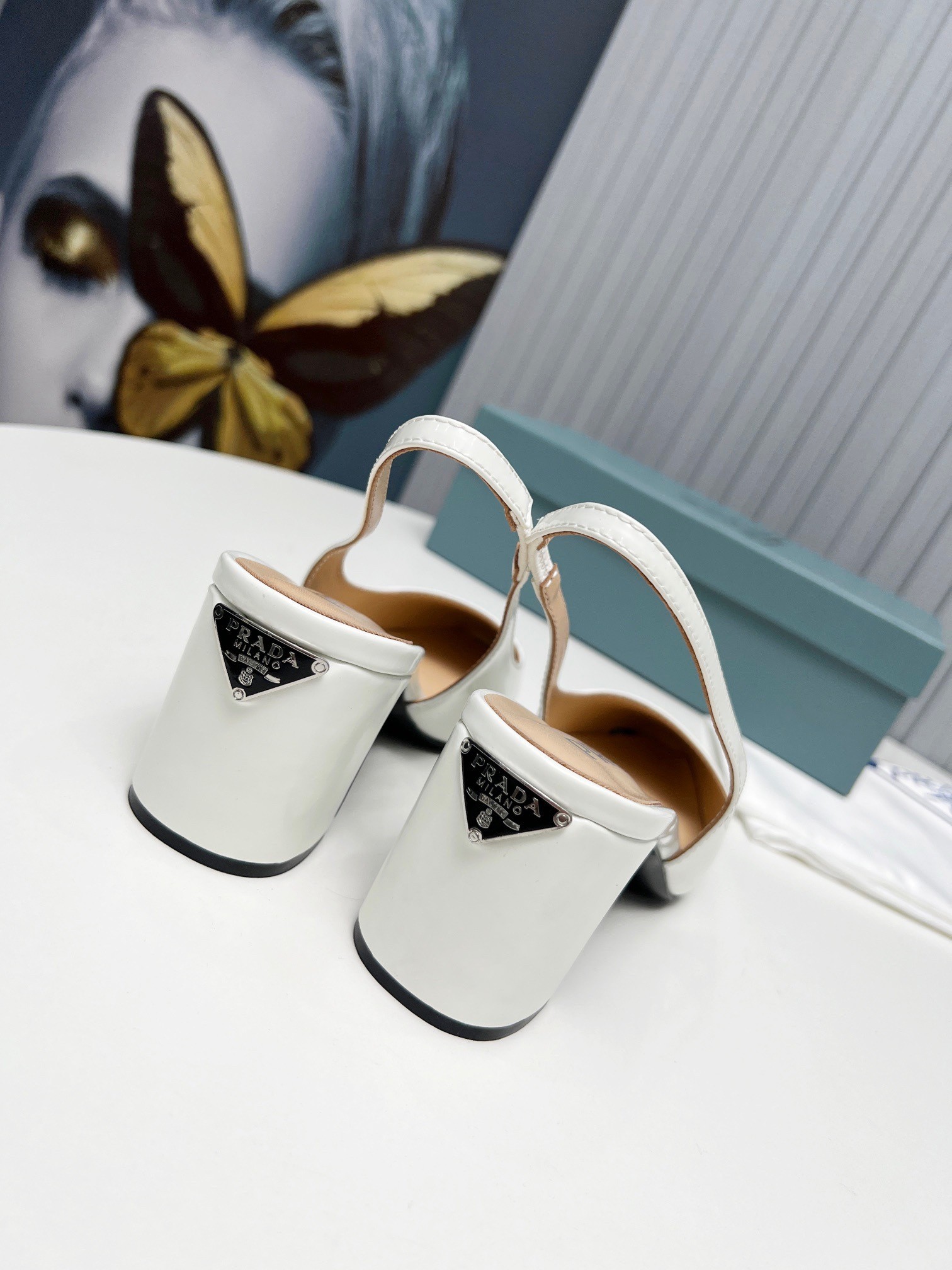 Pra*a slingbacks pumps 65mm in white patent leather