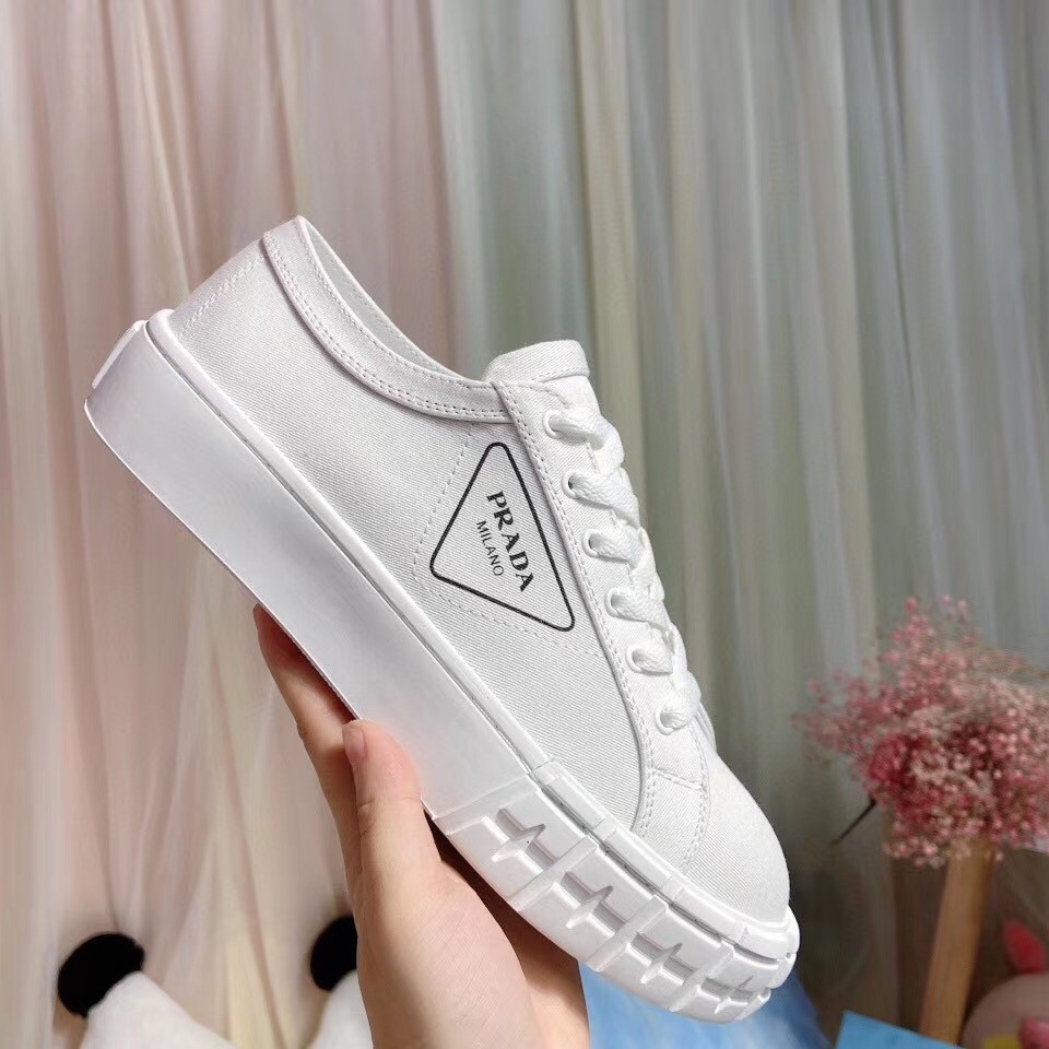 Pra*a white gabardine fabric sneakers