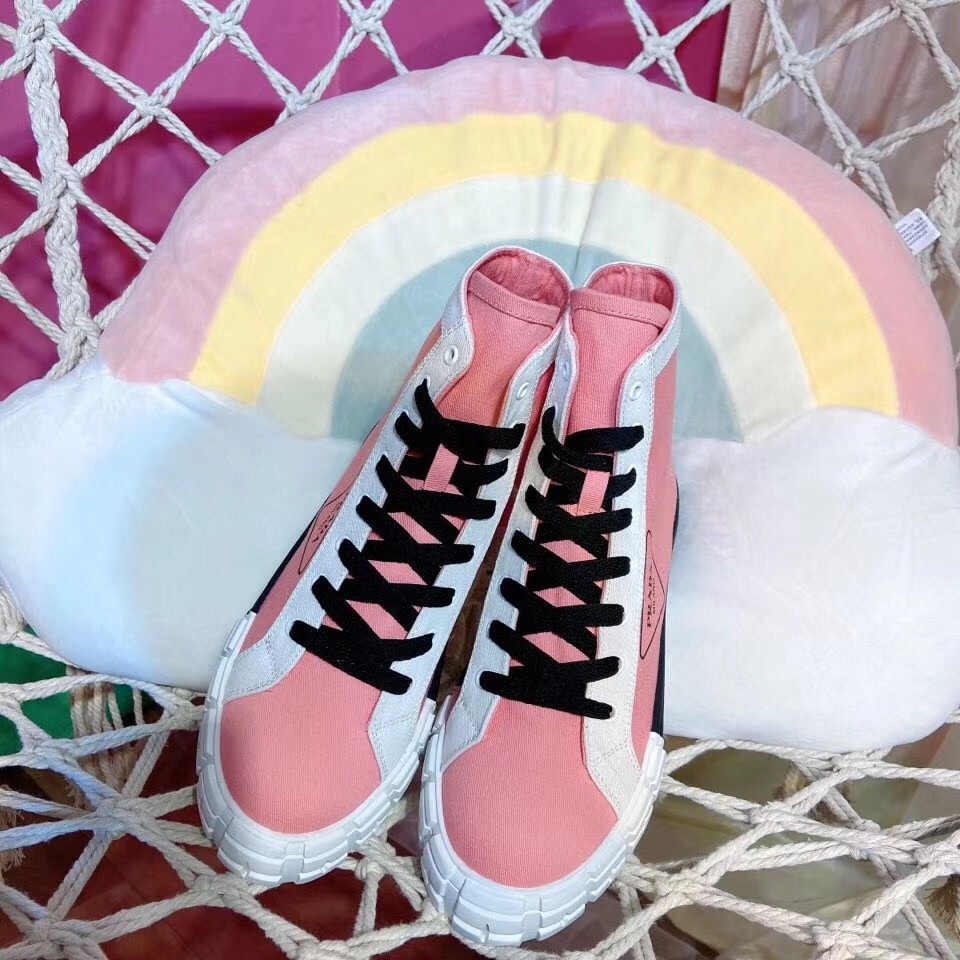 Pra*a pink/white gabardine high-top sneakers