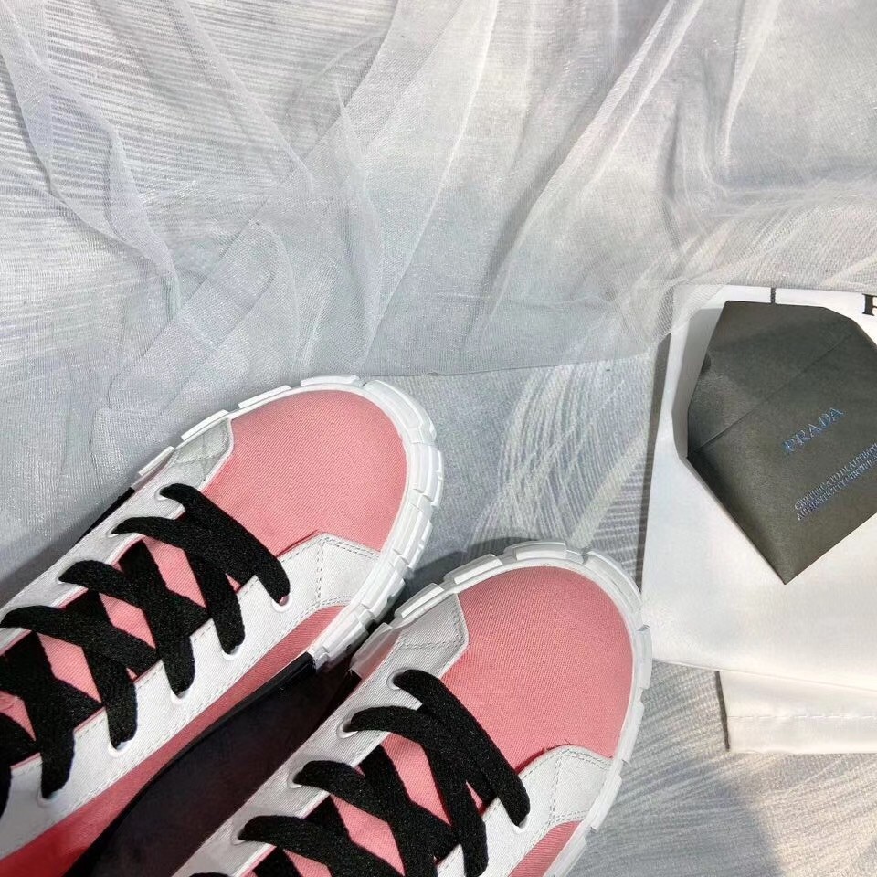 Pra*a pink/white gabardine high-top sneakers