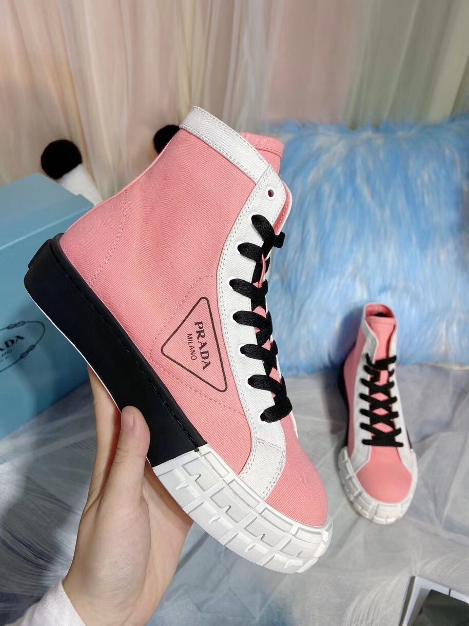 Pra*a pink/white gabardine high-top sneakers