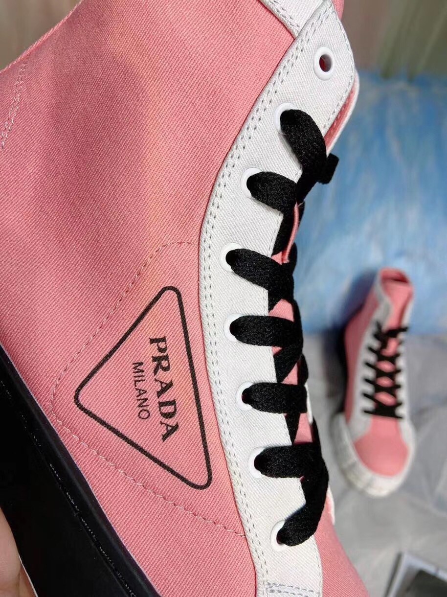 Pra*a pink/white gabardine high-top sneakers