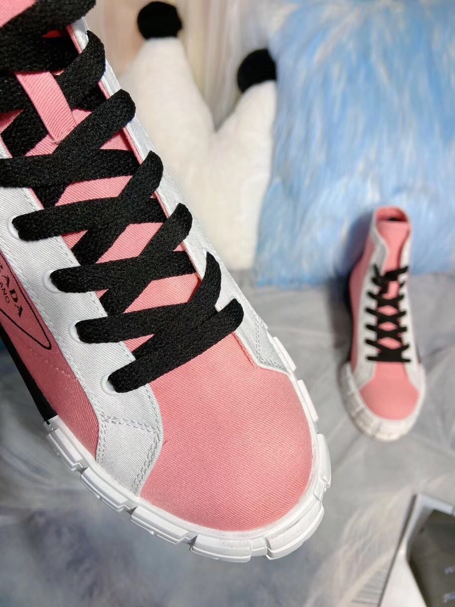 Pra*a pink/white gabardine high-top sneakers