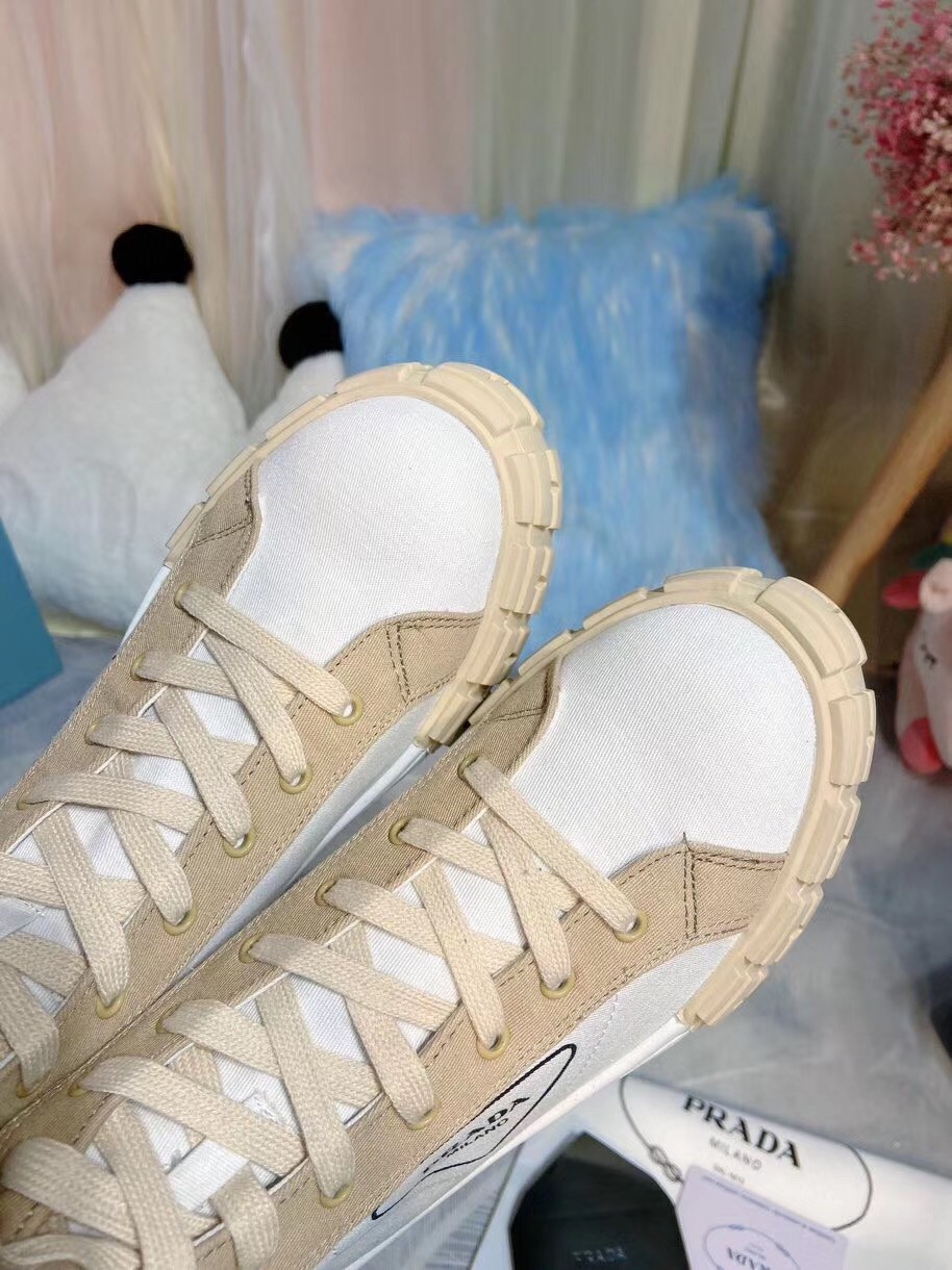 Pra*a white/beige gabardine high-top sneakers