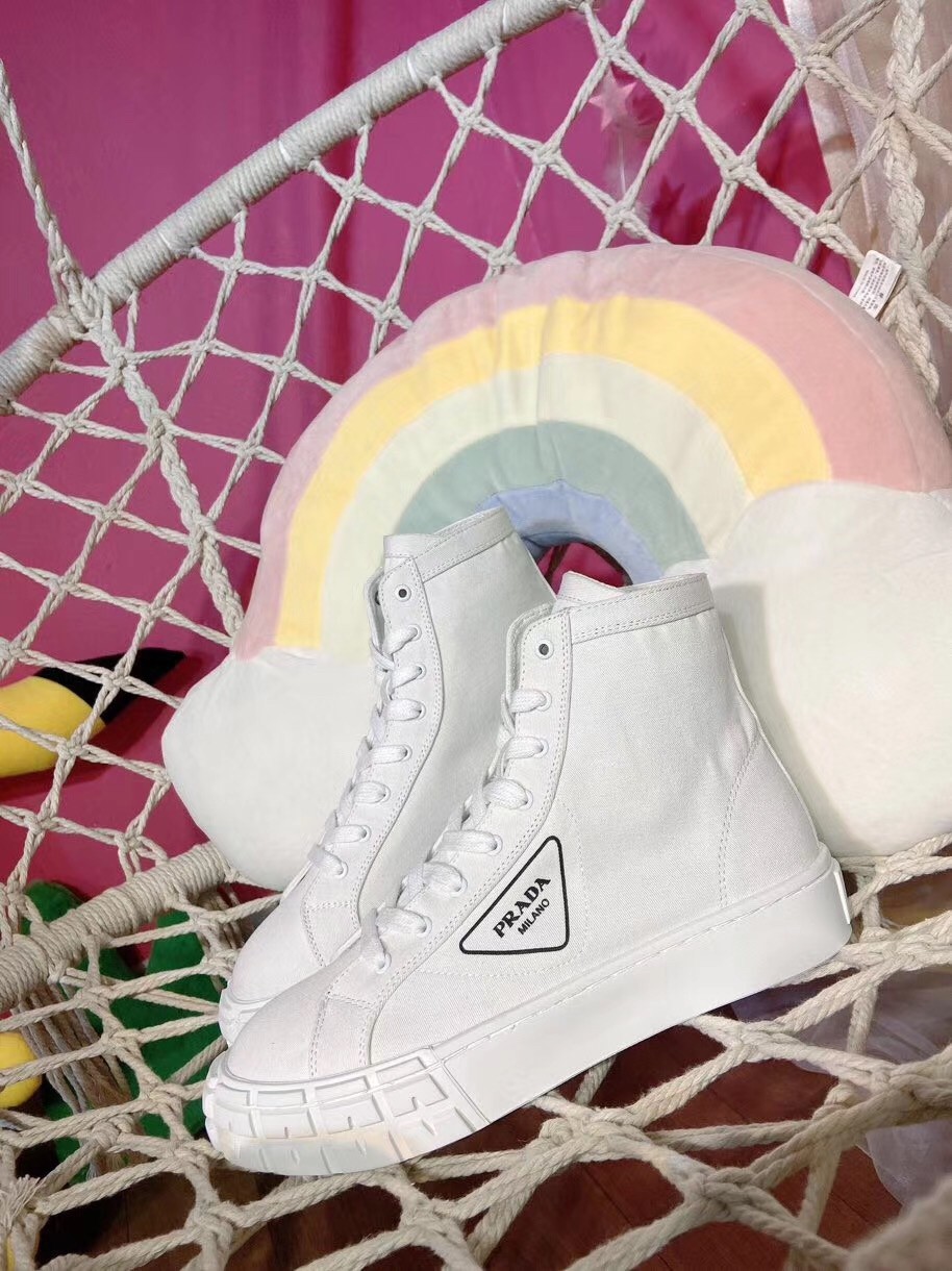 Pra*a white cotton canvas high-top sneakers