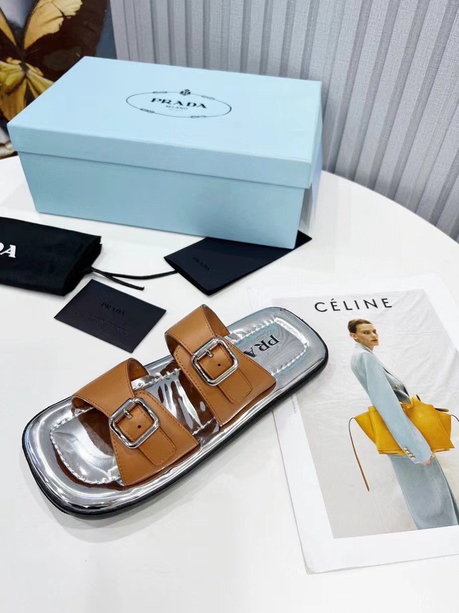 Pra*a double-strap sandals in brown leather