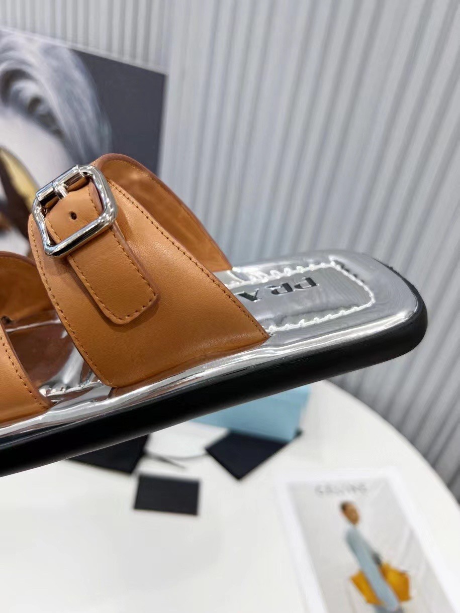 Pra*a double-strap sandals in brown leather