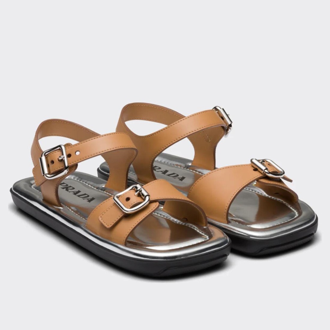Pra*a double-strap sandals in brown leather
