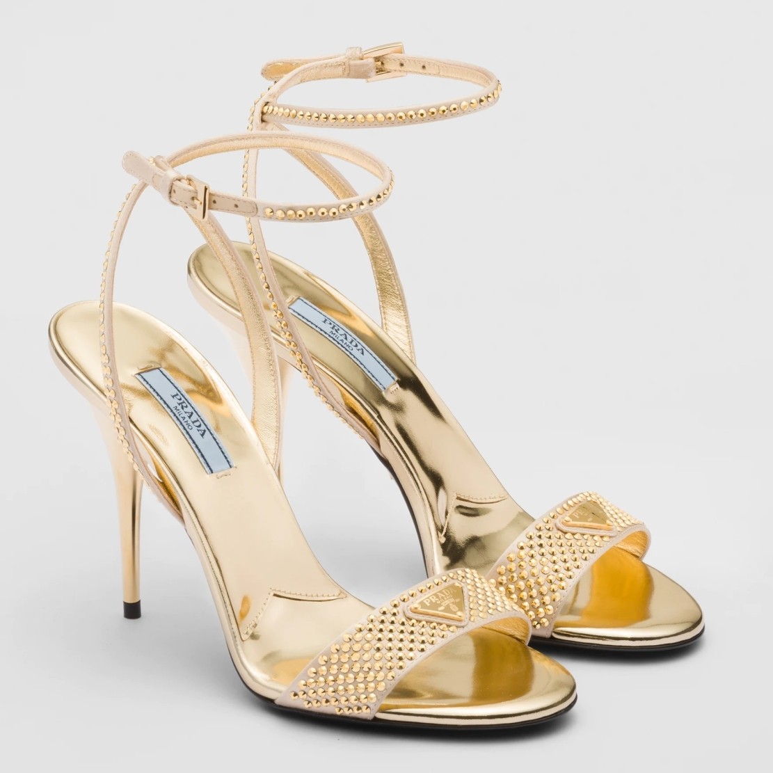 Pra*a heel sandals 85mm in satin with crystals