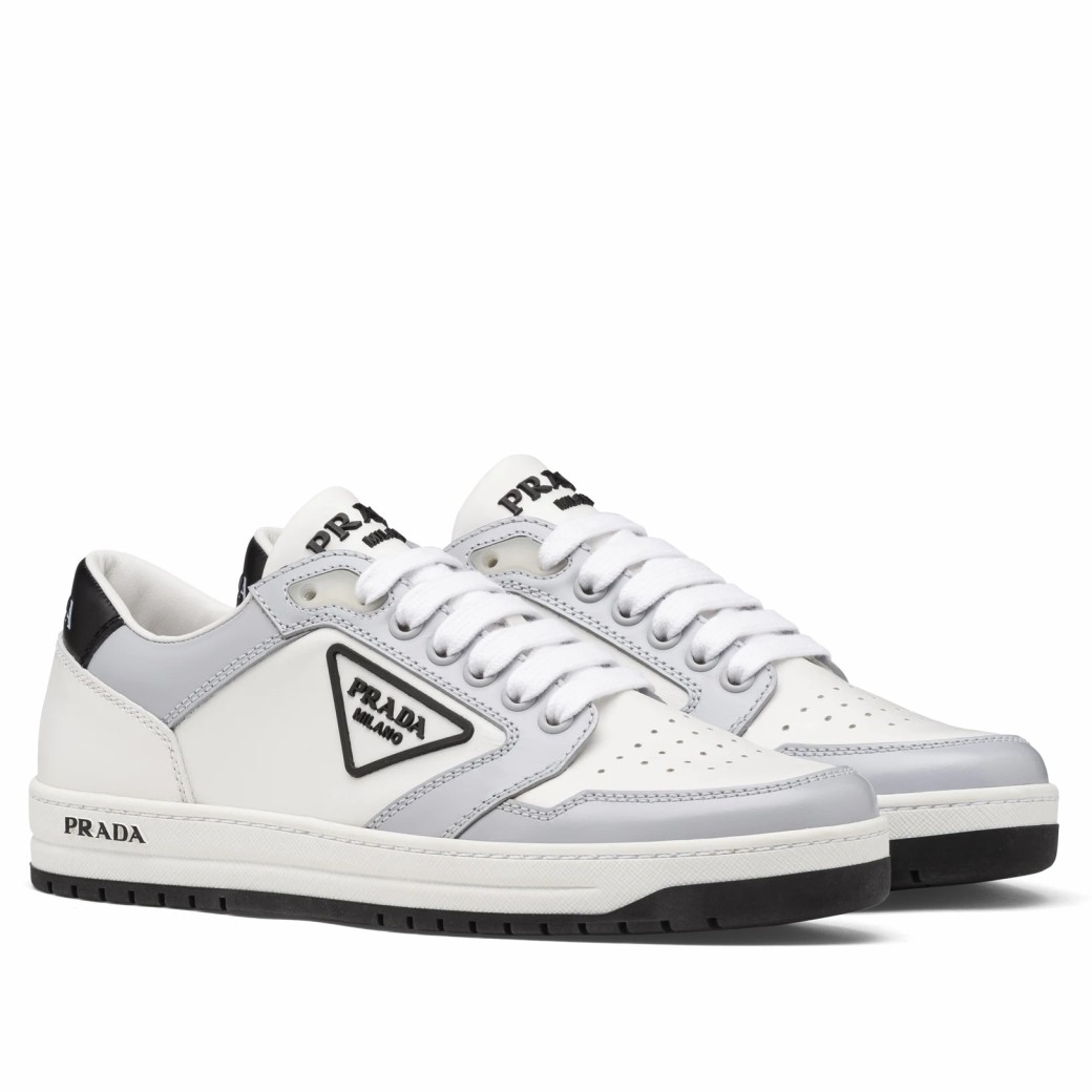 Pra*a district sneakers in white and grey calfskin