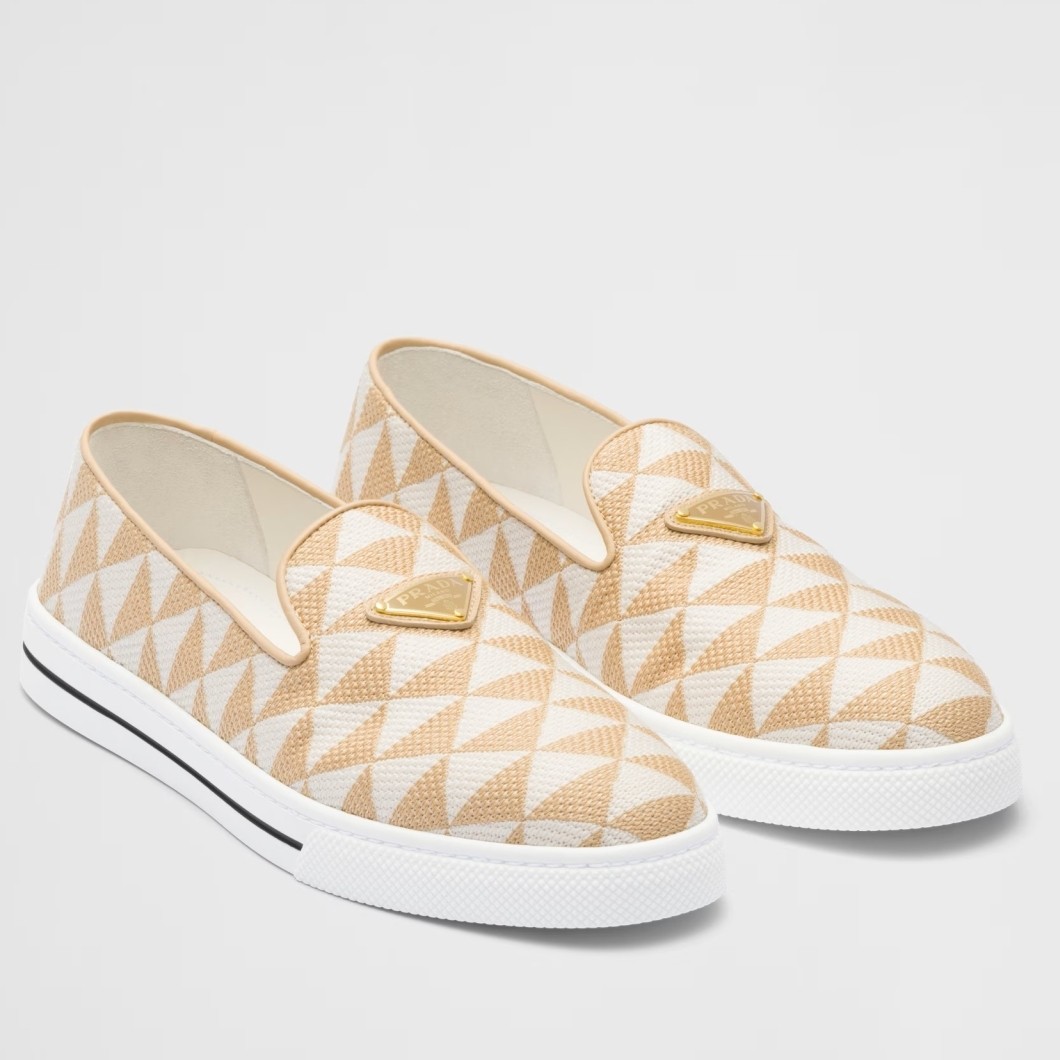 Pra*a slip-on sneakers in white/beige embroidered fabric