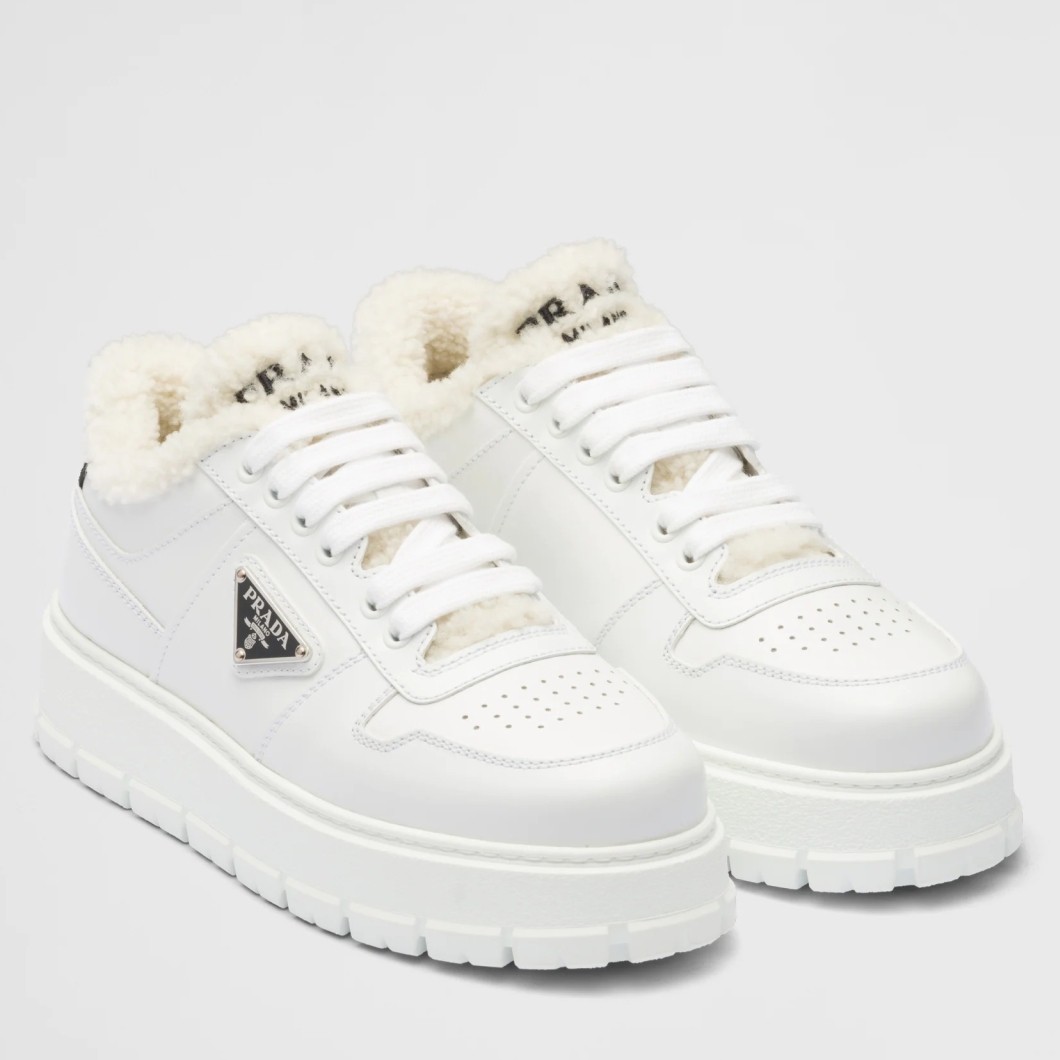 Pra*a women''s low-top sneakers in leather and shearling