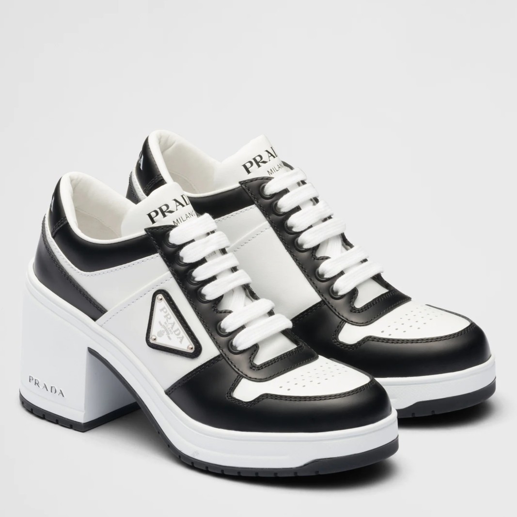 Pra*a downtown high-heeled sneakers in black and white leather
