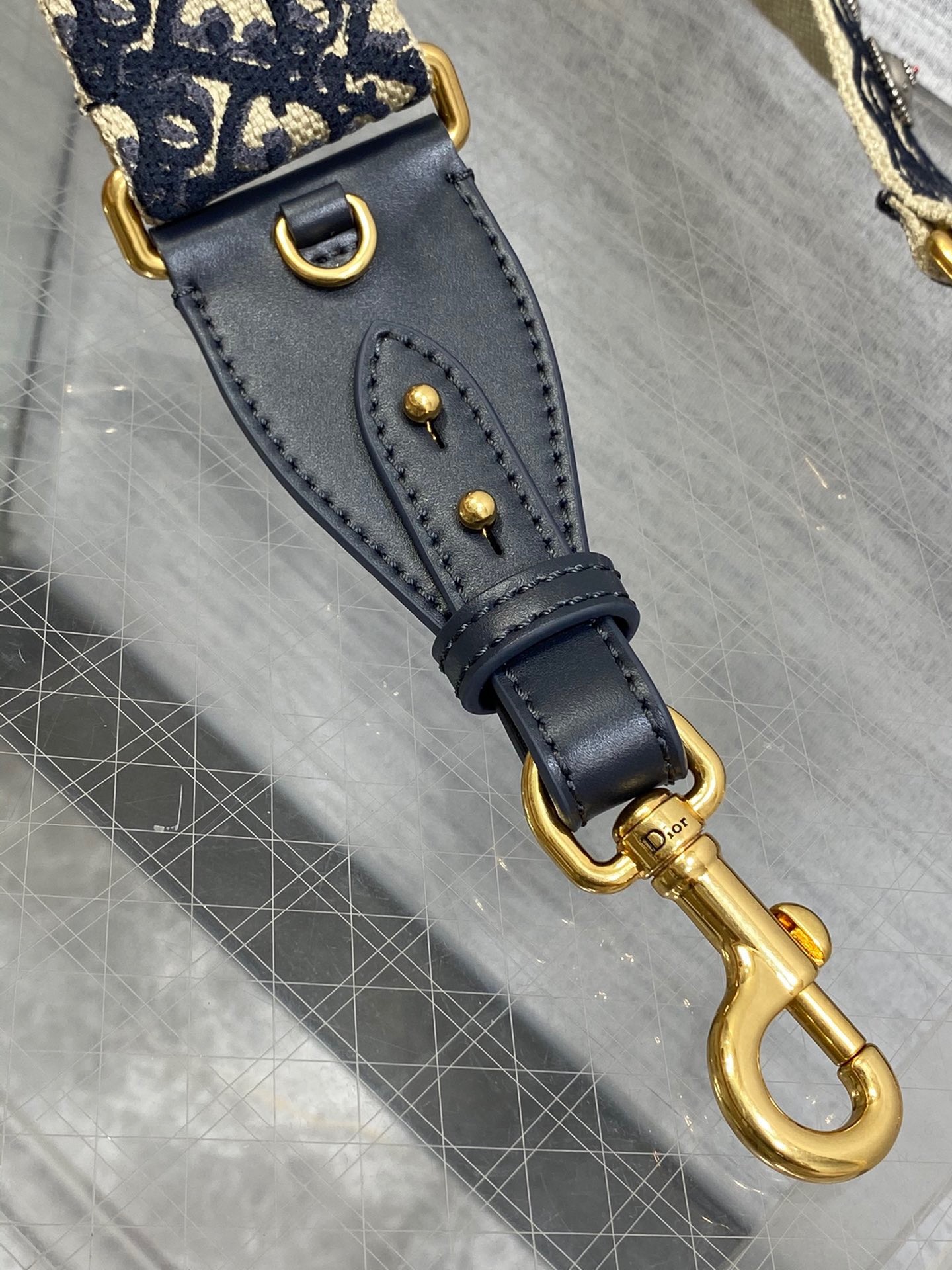 D*or shoulder strap with ring in blue oblique embroidery with medallions