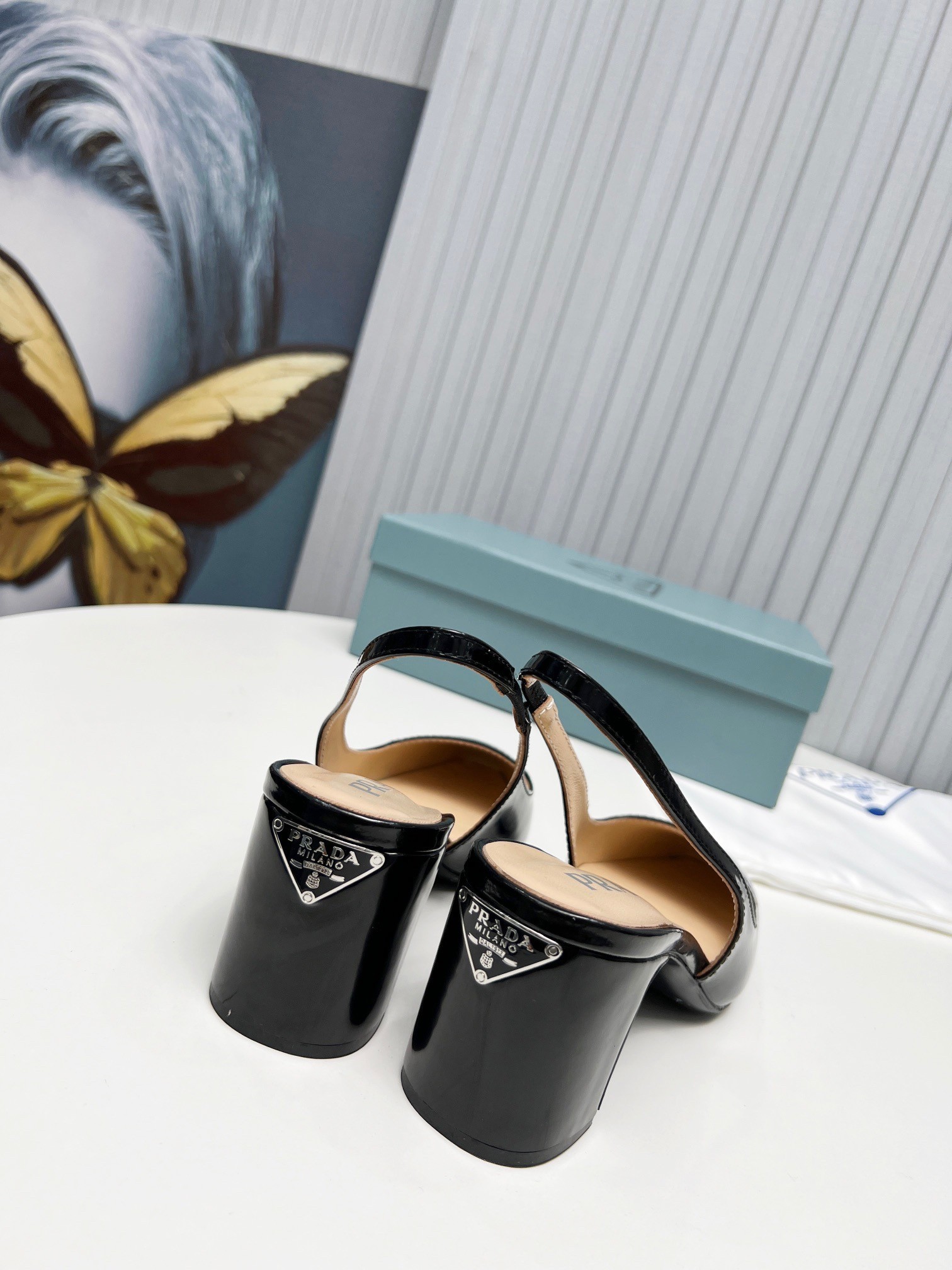 Pra*a slingbacks pumps 65mm in black patent leather
