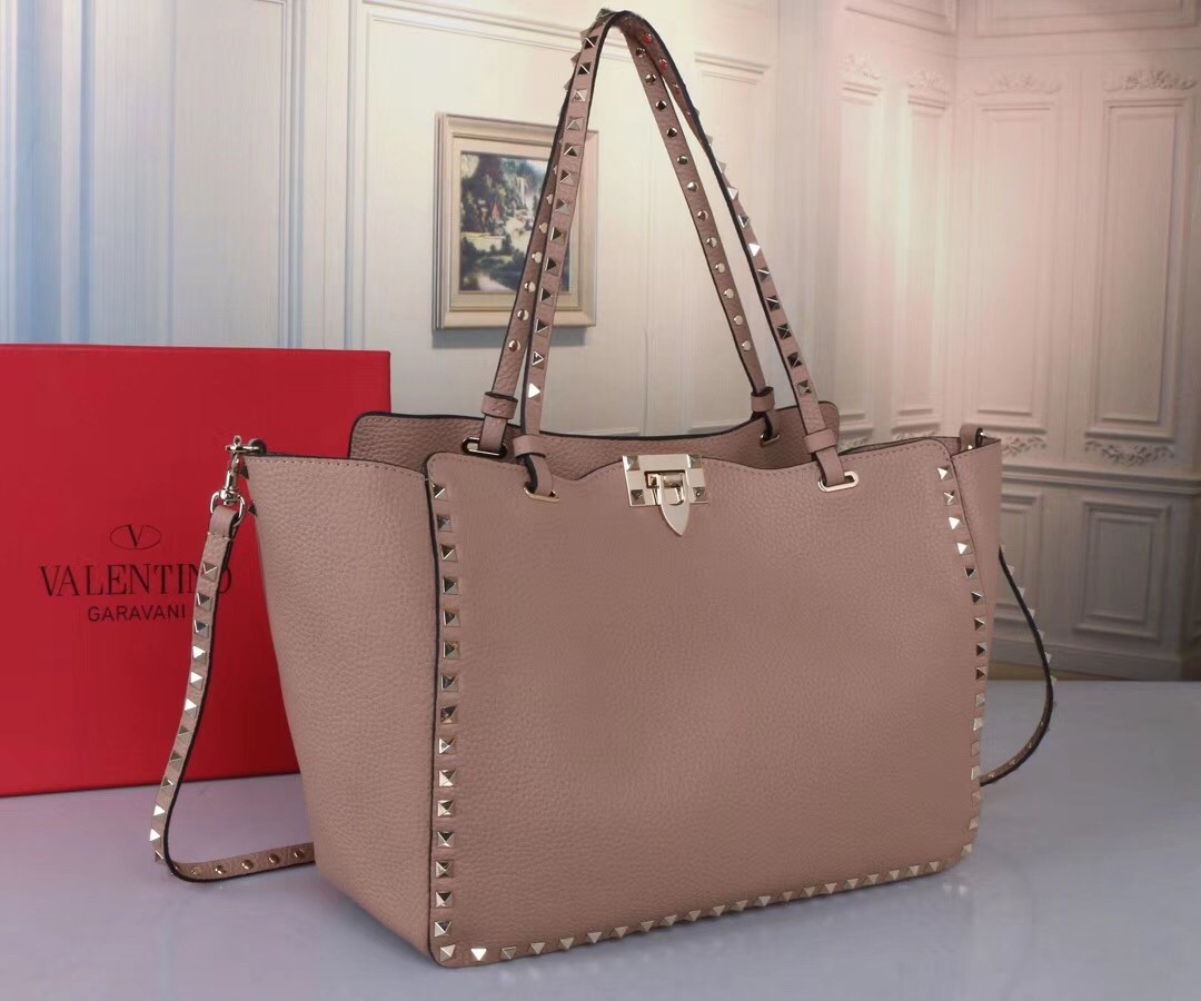 Valentino Medium Rockstud Tote In Poudre Grain Calfskin