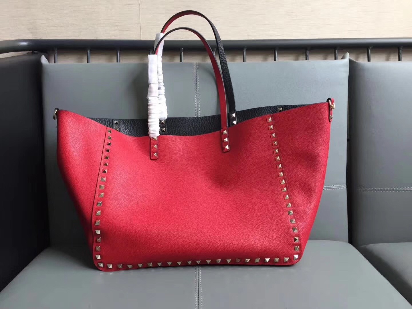 Valentino Black Rockstud Medium Reversible Tote