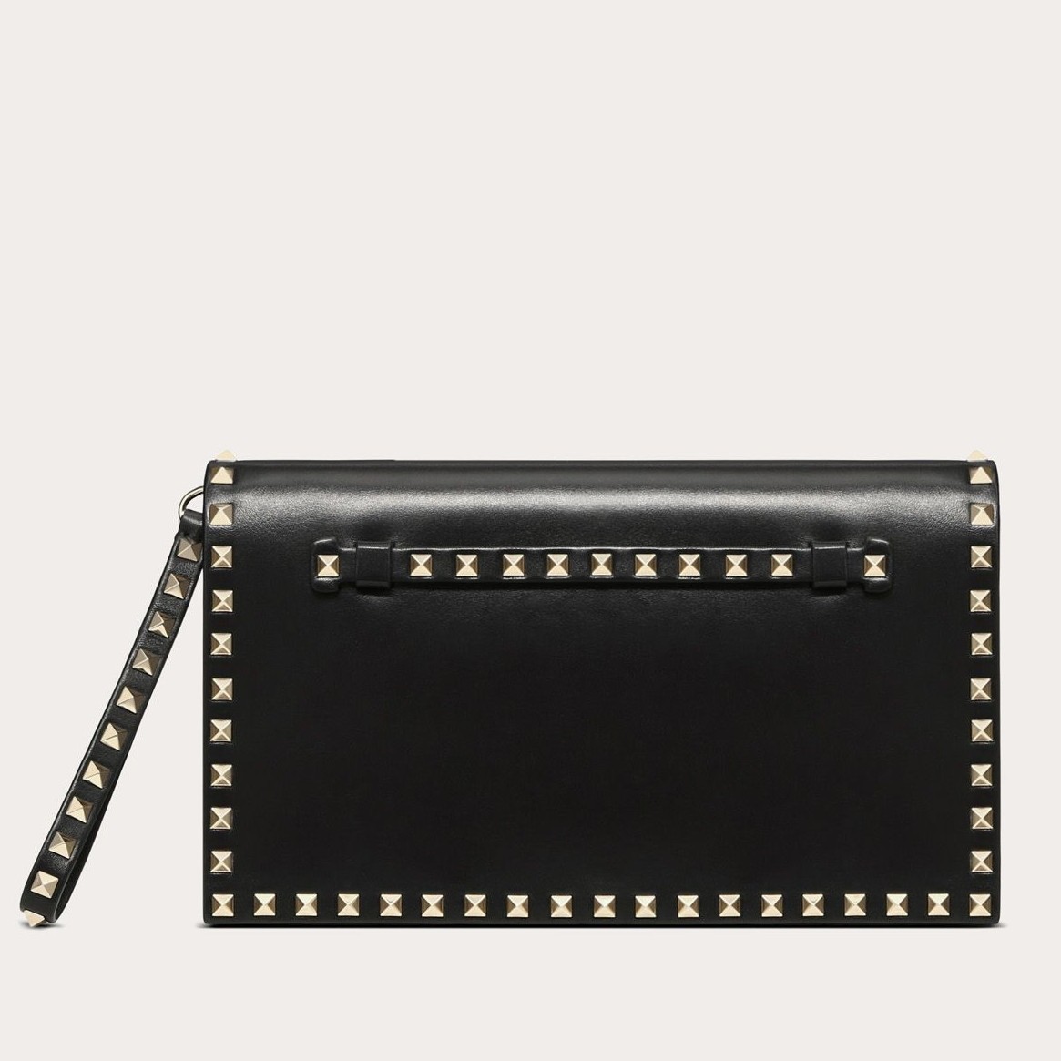 Valentino Rockstud Medium Clutch In Black Calfskin