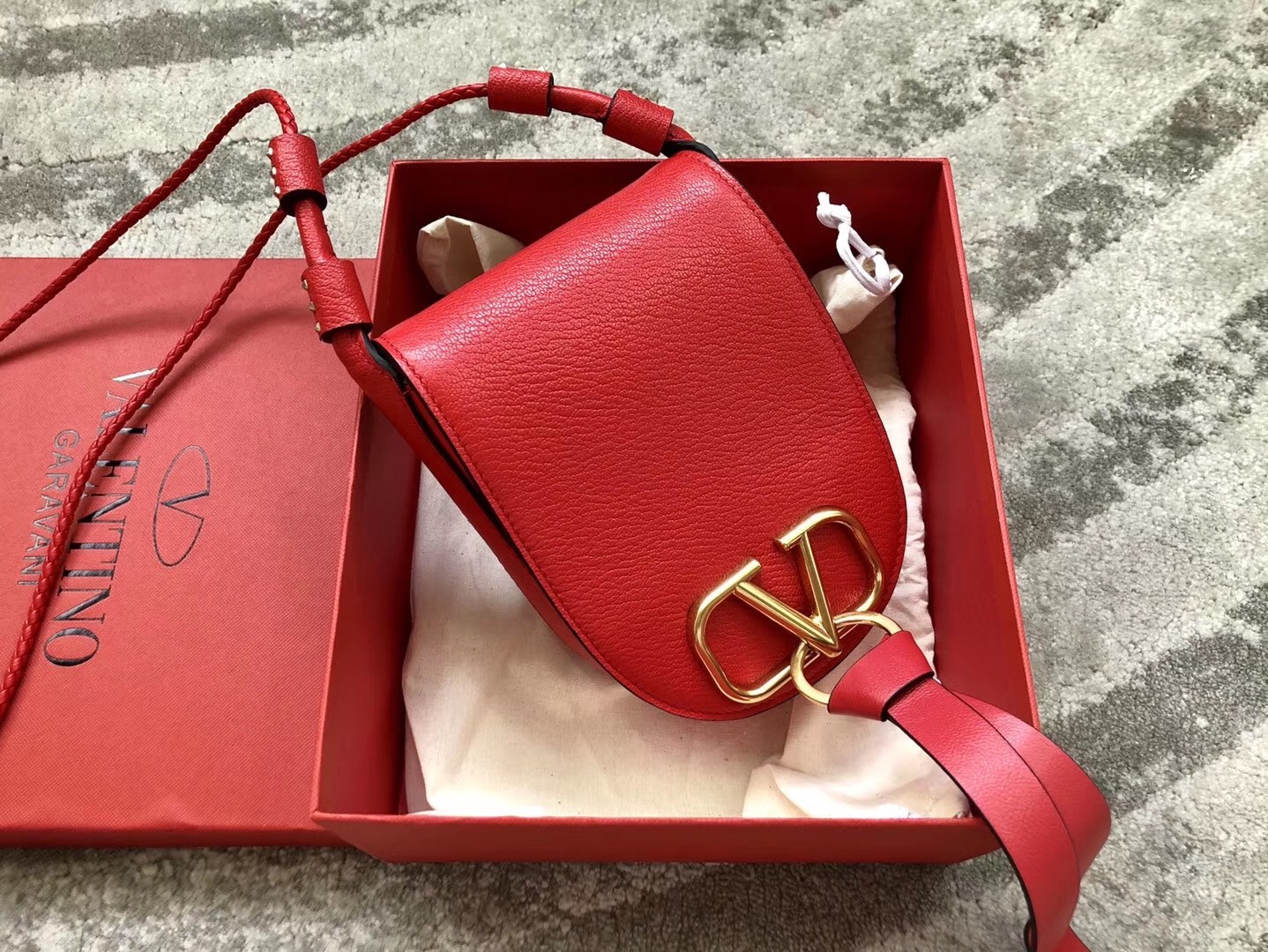 Valentino Small Vring Crossbody Bag In Red Goatskin