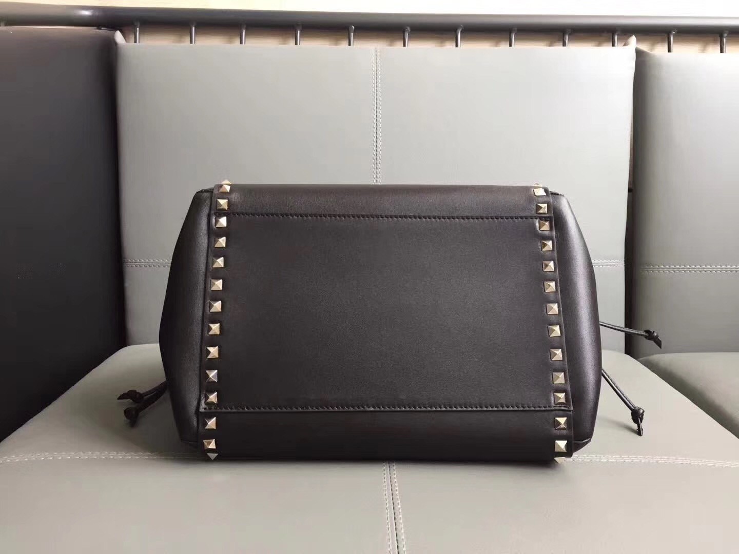 Valentino Black Rockstud Double Handle Drawstring Bag