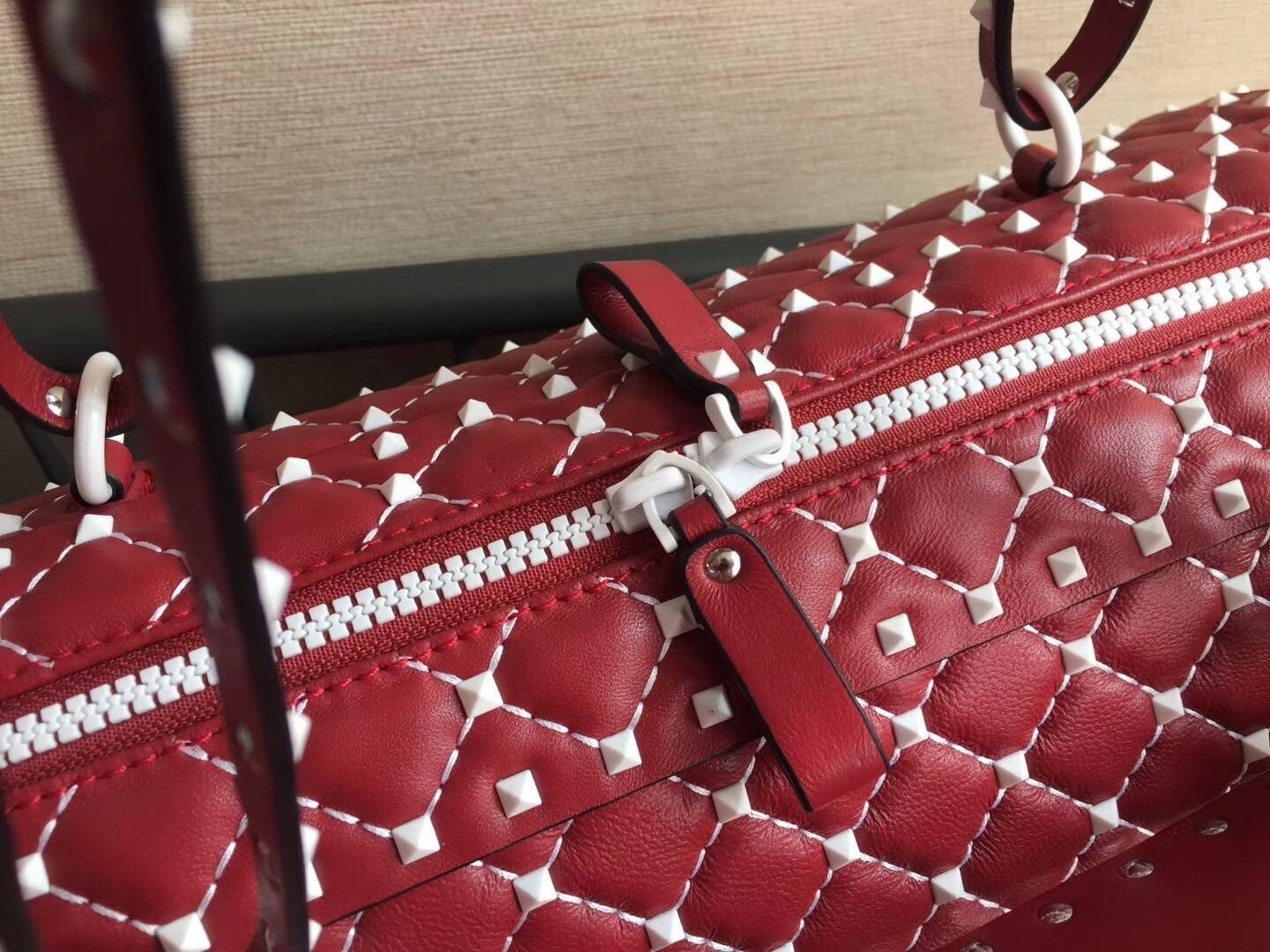 Valentino Garavani Red Free Rockstud Spike Duffle Bag