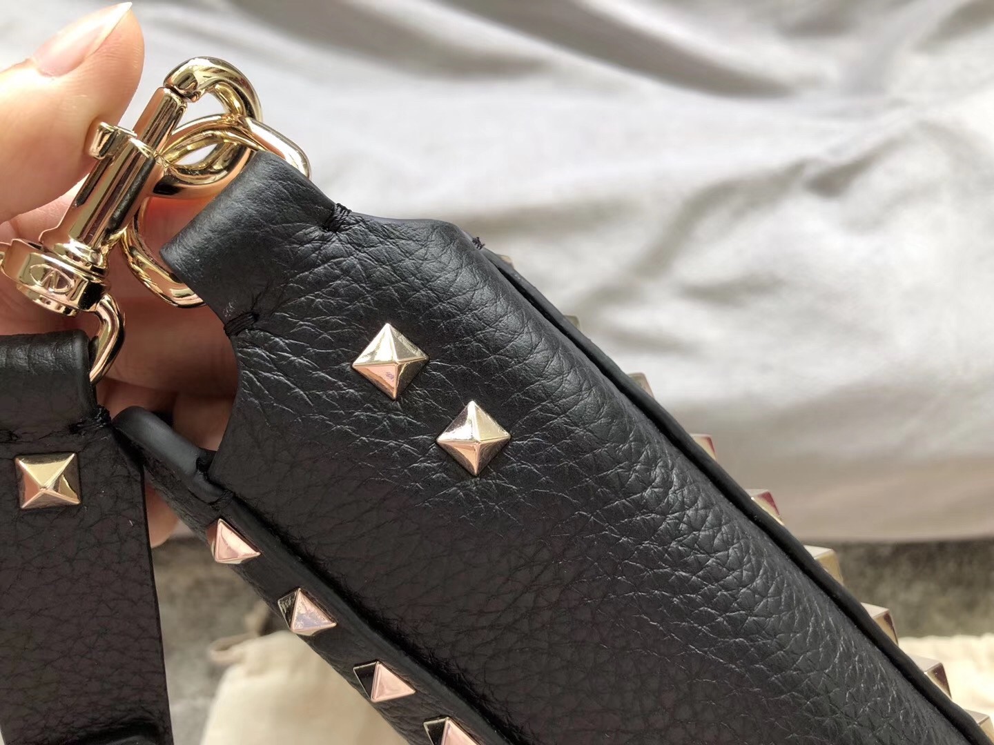 Valentino Mini Rockstud Hobo Bag In Black Grained Leather