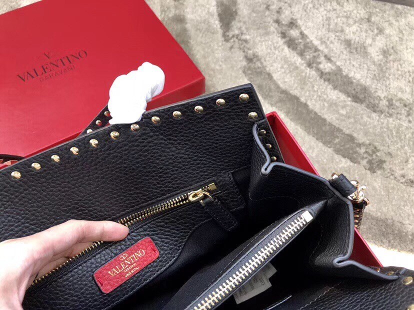 Valentino Black Medium Rockstud Top Handle Bag