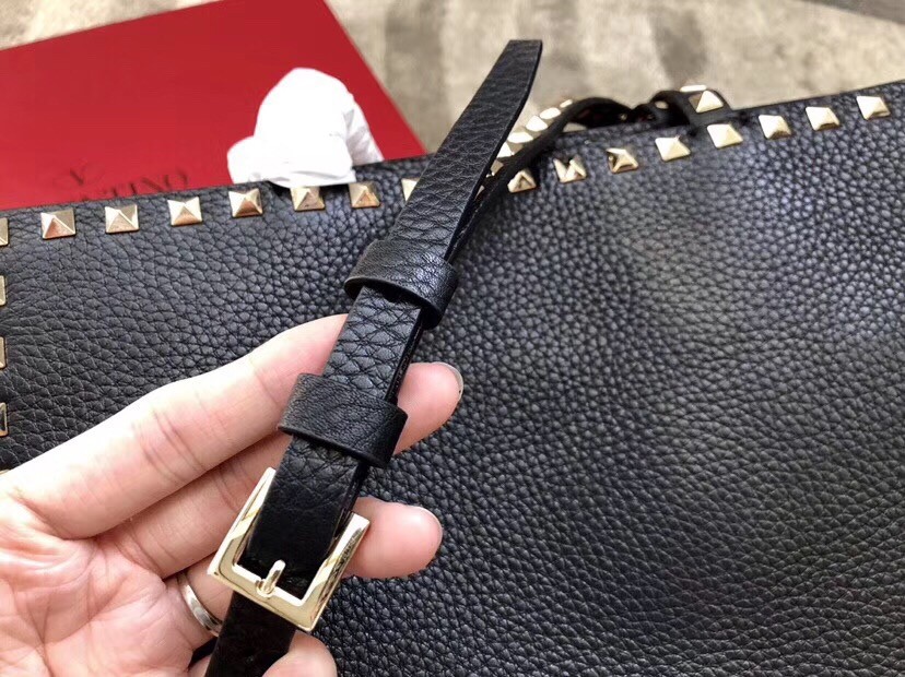 Valentino Black Medium Rockstud Top Handle Bag