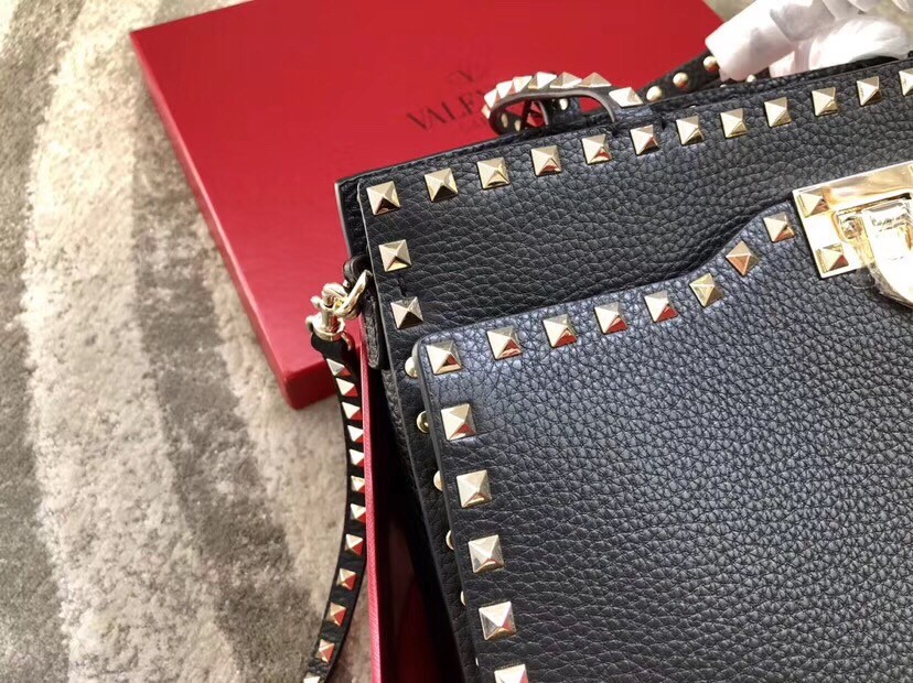 Valentino Black Medium Rockstud Top Handle Bag