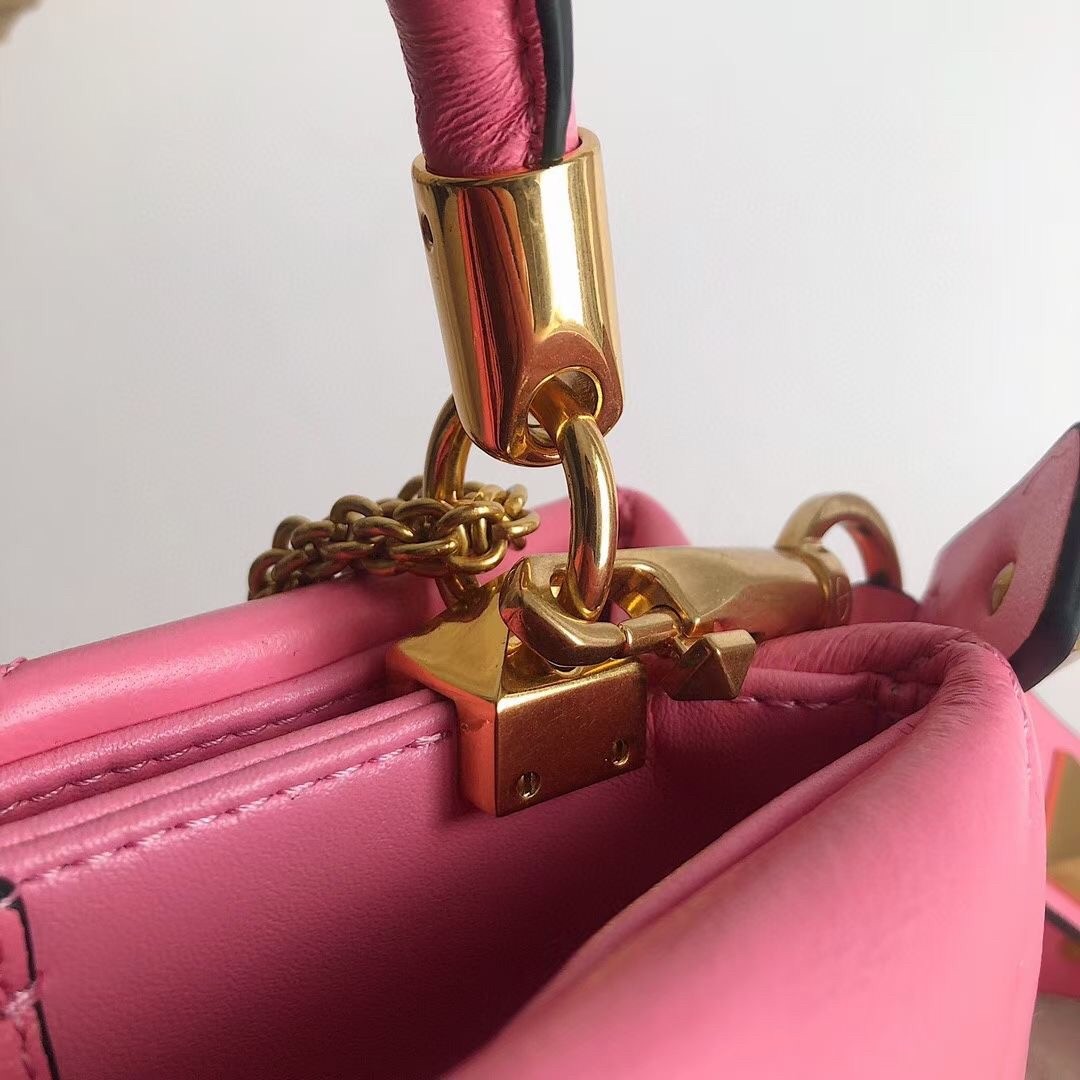 Valentino Small Roman Stud Top Handle Bag In Flamingo Nappa