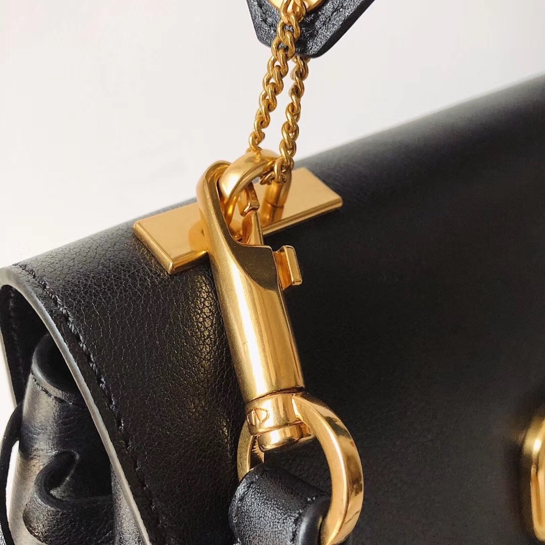 Valentino Small Vring Handbag In Black Buffalo Leather