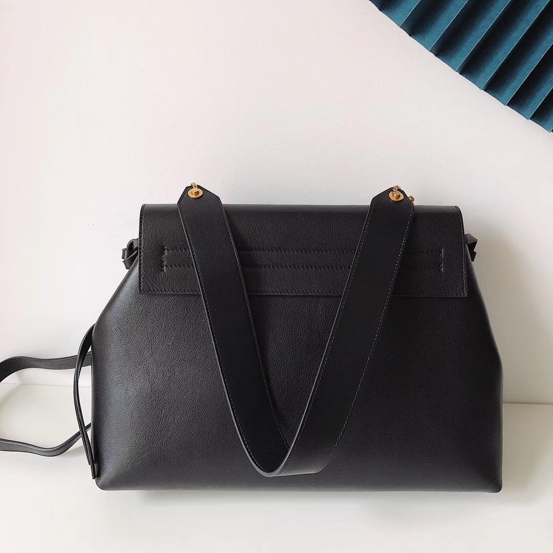 Valentino Small Vring Handbag In Black Buffalo Leather